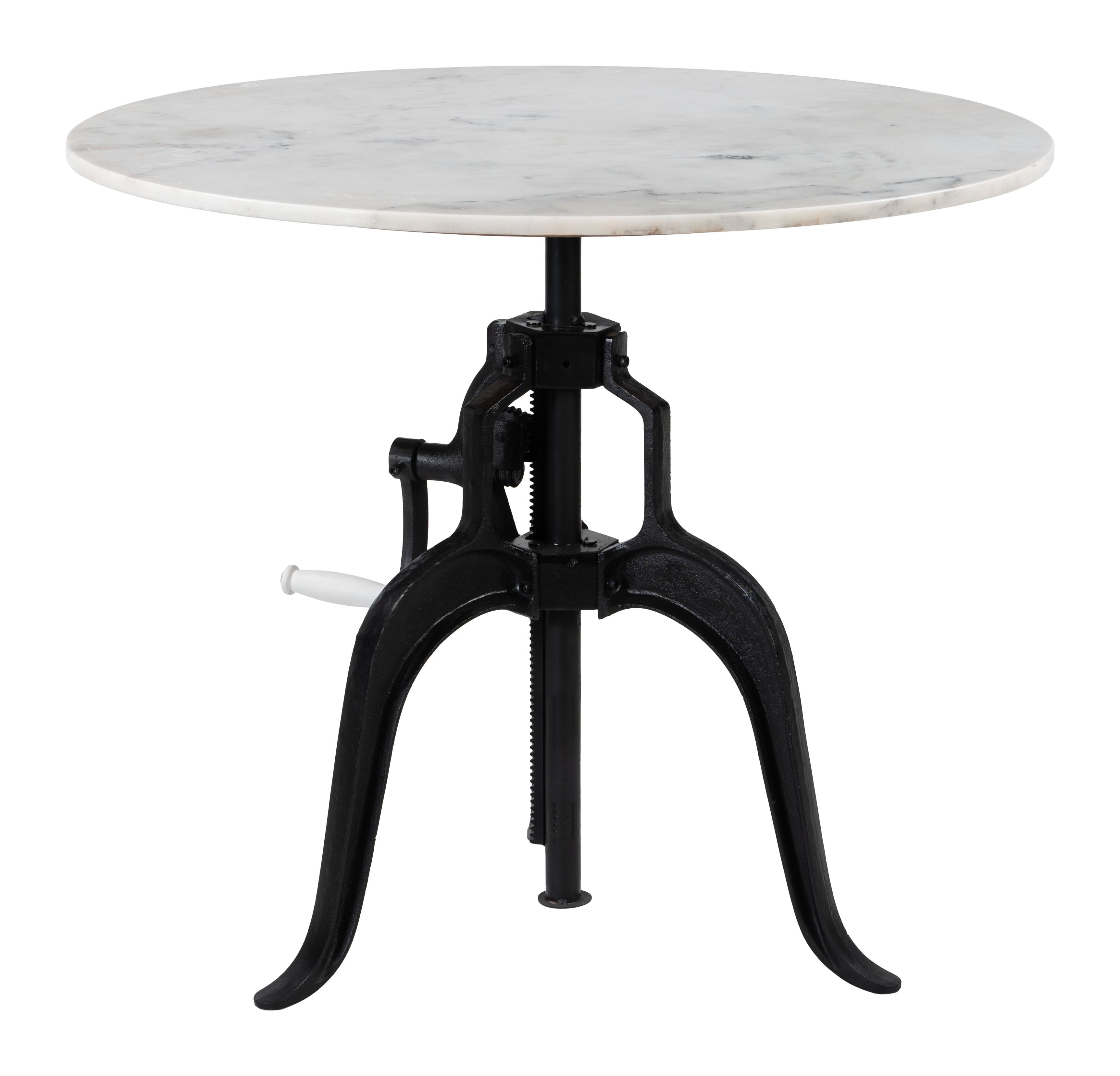 ZUO Mufid Bistro Table — Natural Marble Top, Adjustable Height, Black Iron Base