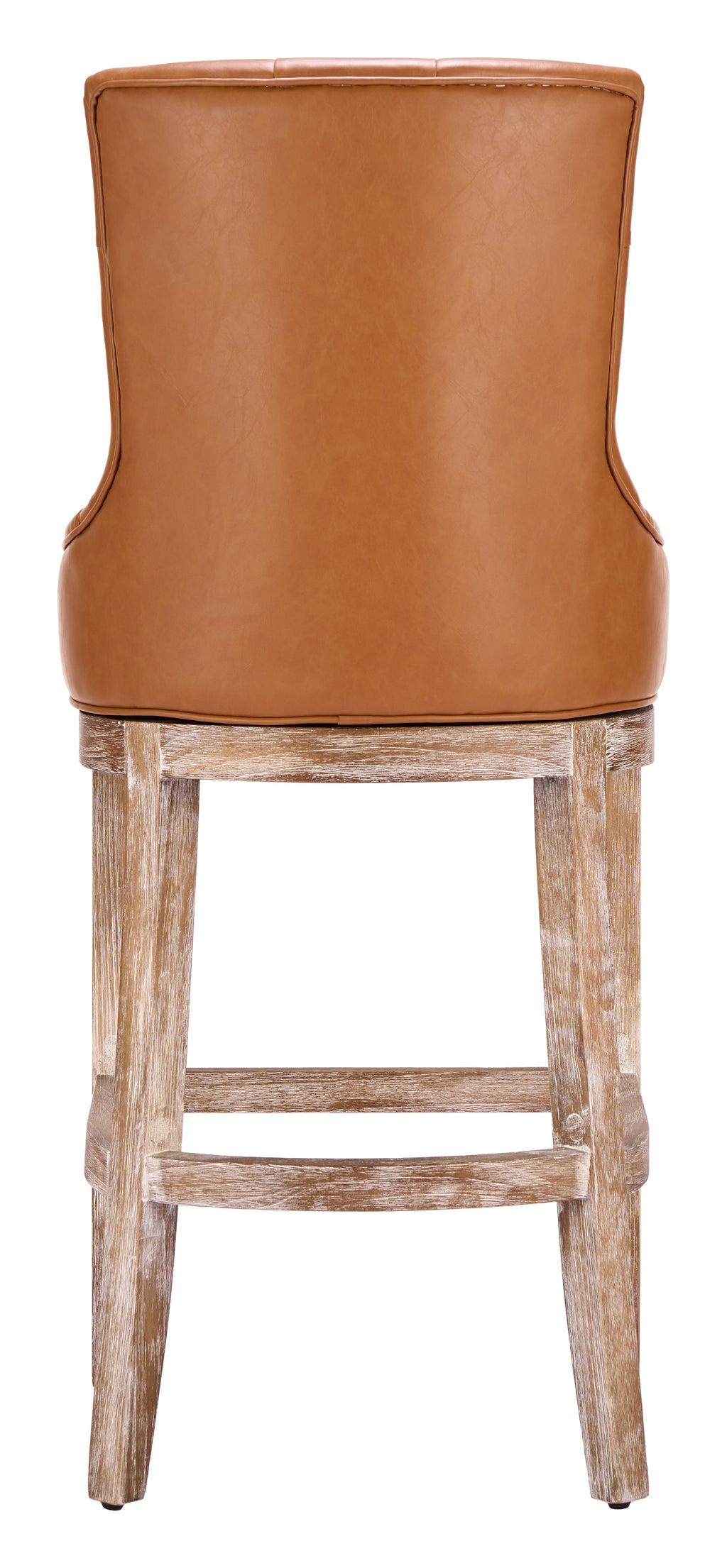 ZUO Nuby Swivel Barstool — Brown Faux Leather, Natural Poplar Wood Legs, 330 lb Capacity
