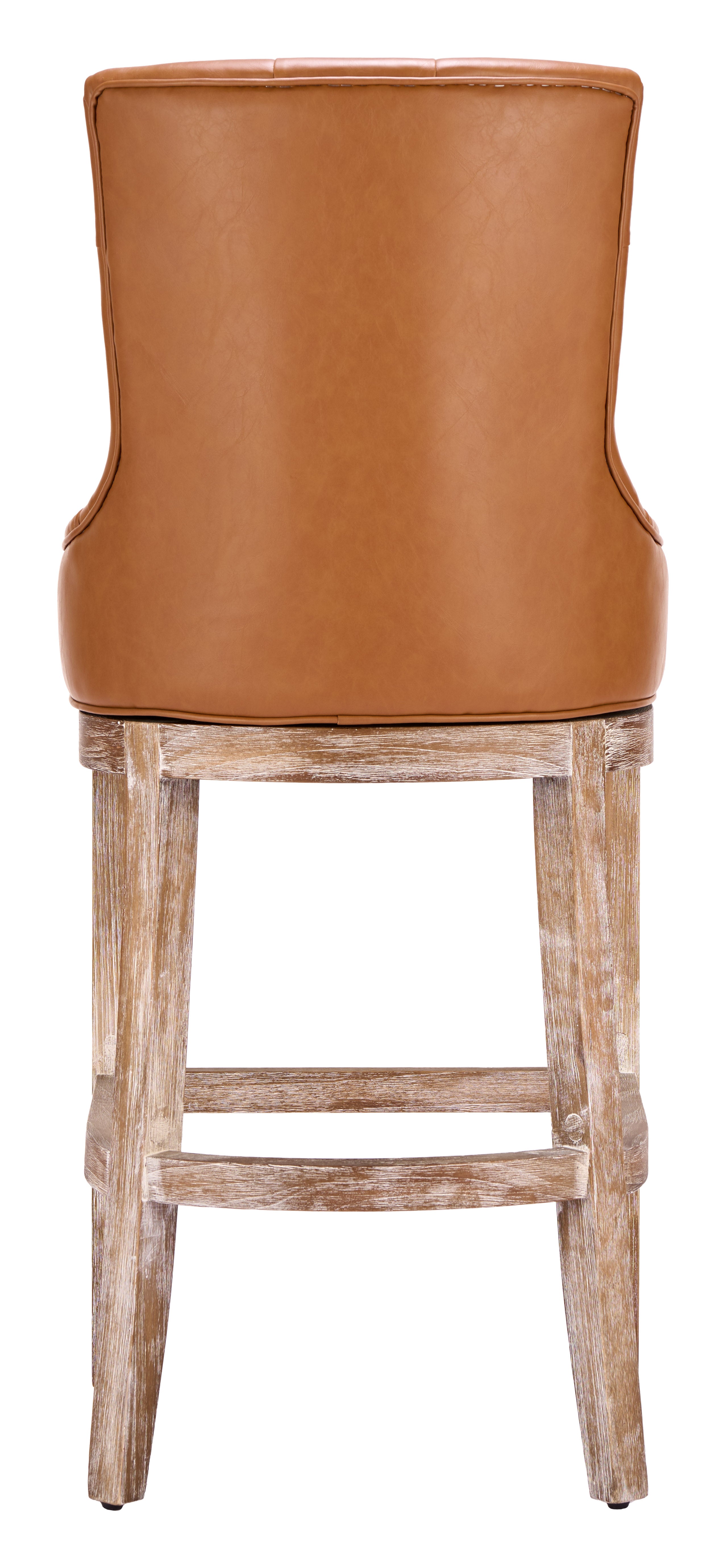 ZUO Nuby Swivel Barstool — Brown Faux Leather, Natural Poplar Wood Legs, 330 lb Capacity