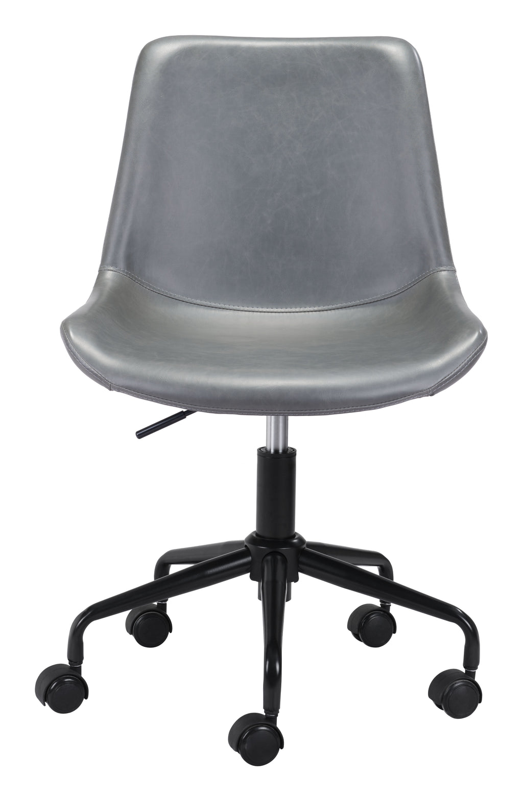 ZUO Byron Mid-Century Office Chair — Gray Faux Leather, Adjustable Height, Black Powder Coated Steel