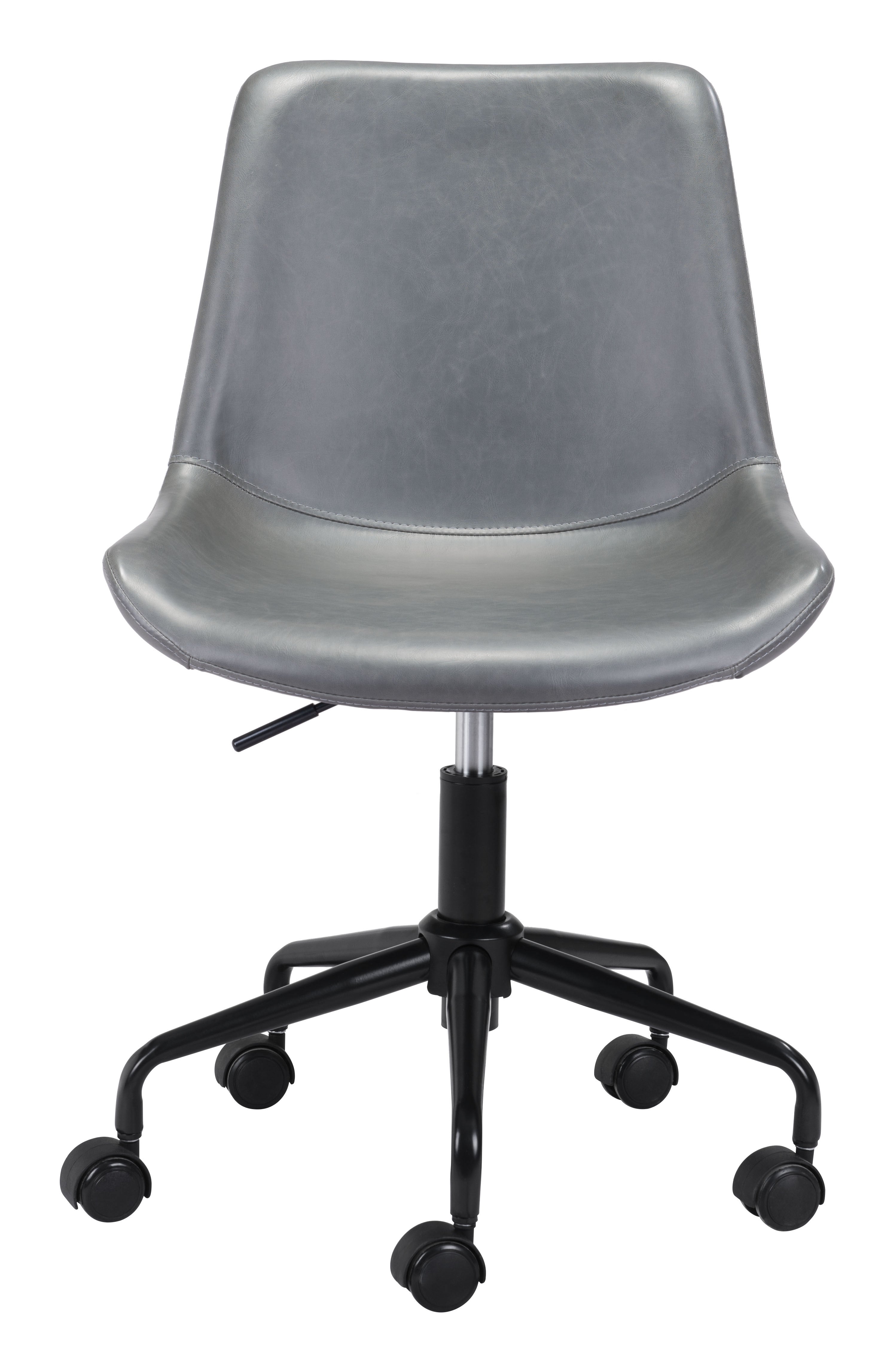 ZUO Byron Mid-Century Office Chair — Gray Faux Leather, Adjustable Height, Black Powder Coated Steel