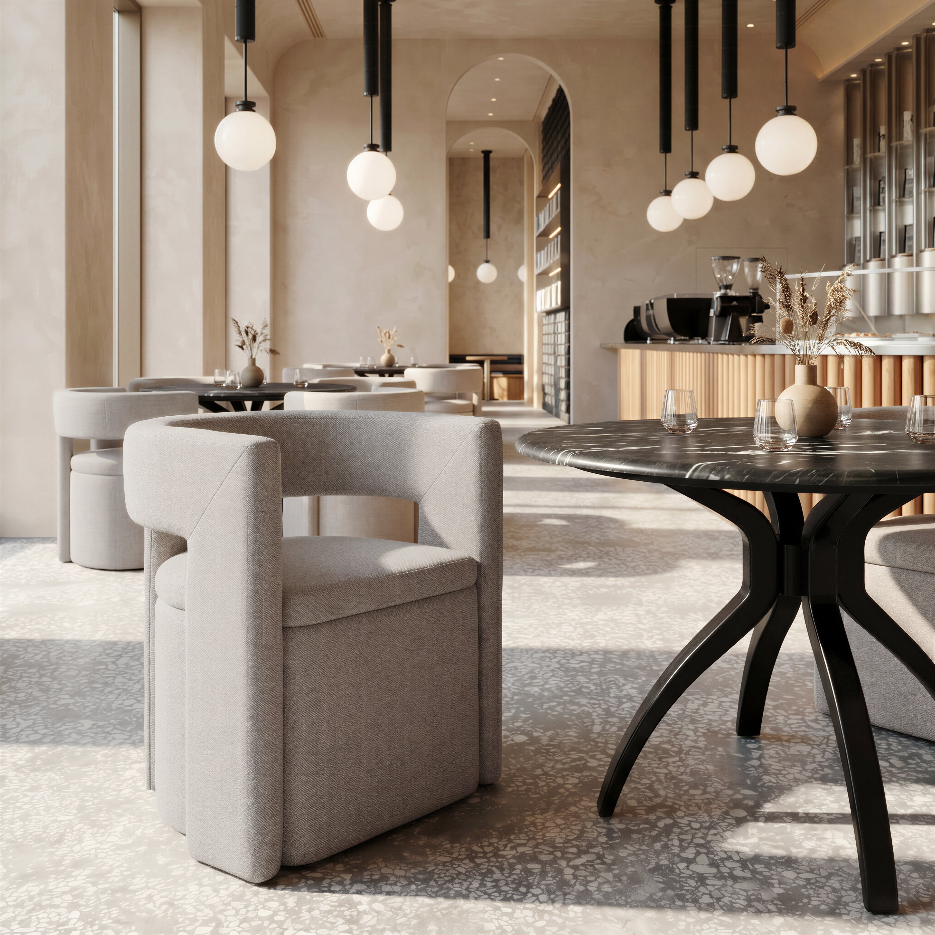 ZUO Sumay Round Dining Table — Black Faux Marble HPL Top, 50" Diameter, Painted Steel Base