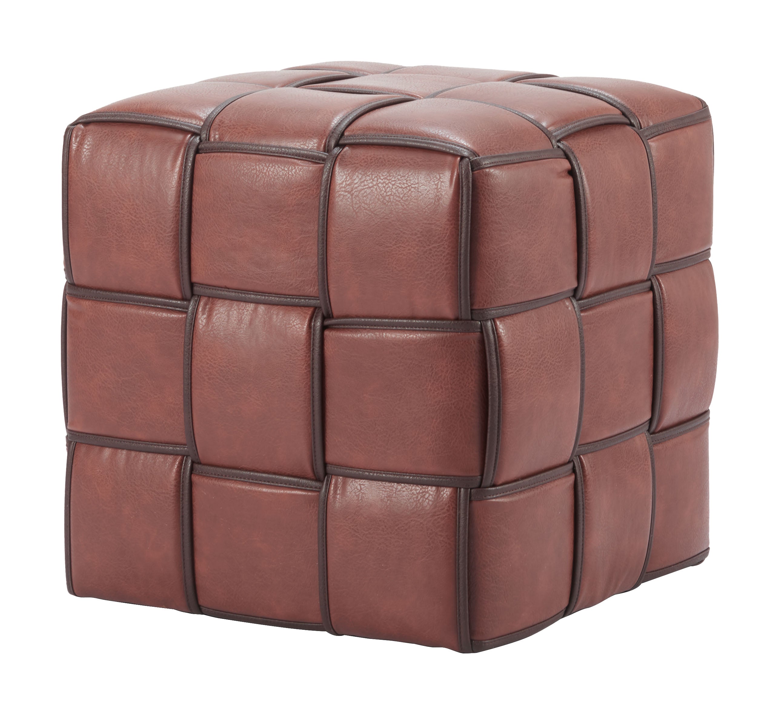 ZUO Zare Ottoman — Brown Faux Leather Cube, 330 lb Capacity, No Assembly Required