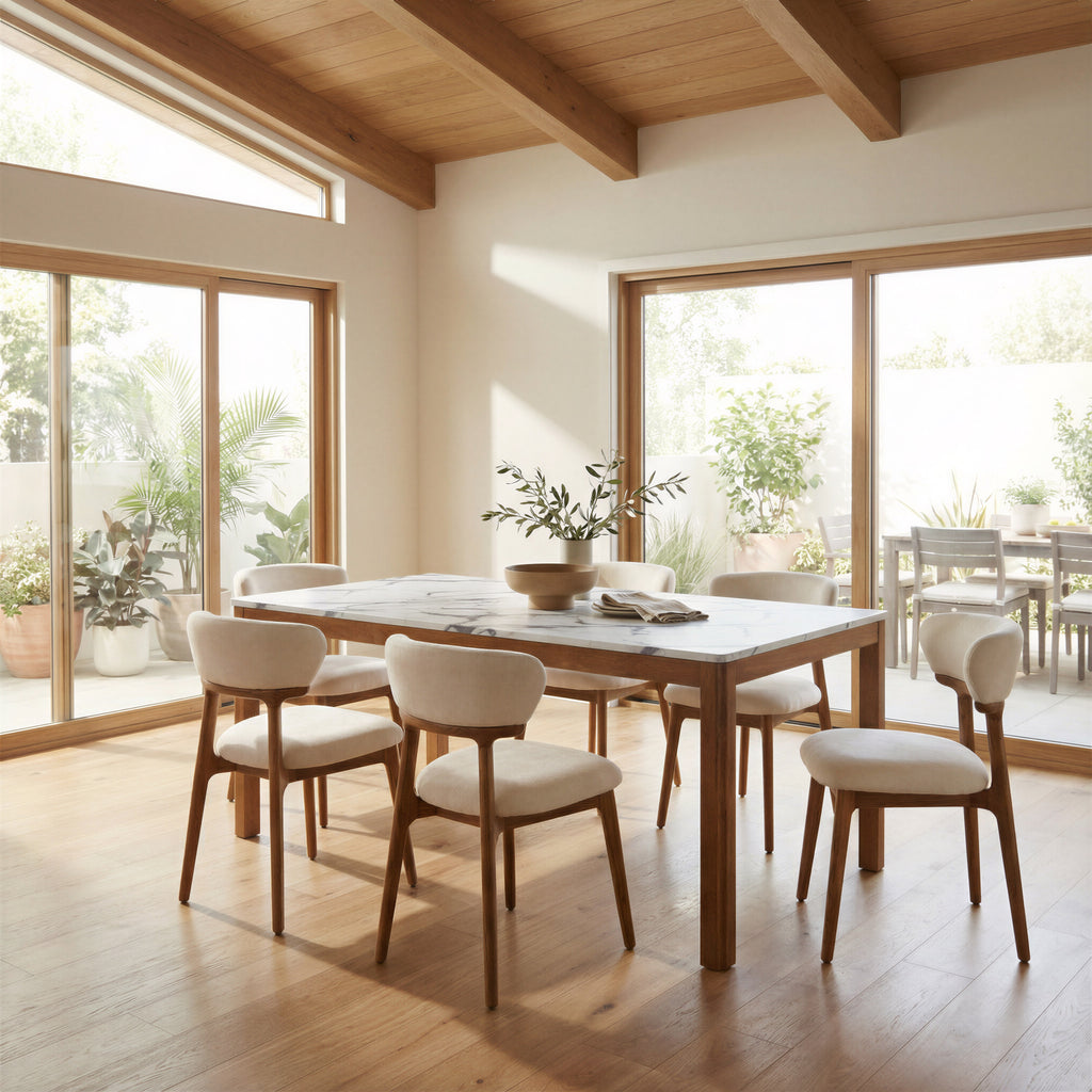 ZUO Jemy Dining Table — White Faux Marble Top, 63" Rubberwood, Seats 6