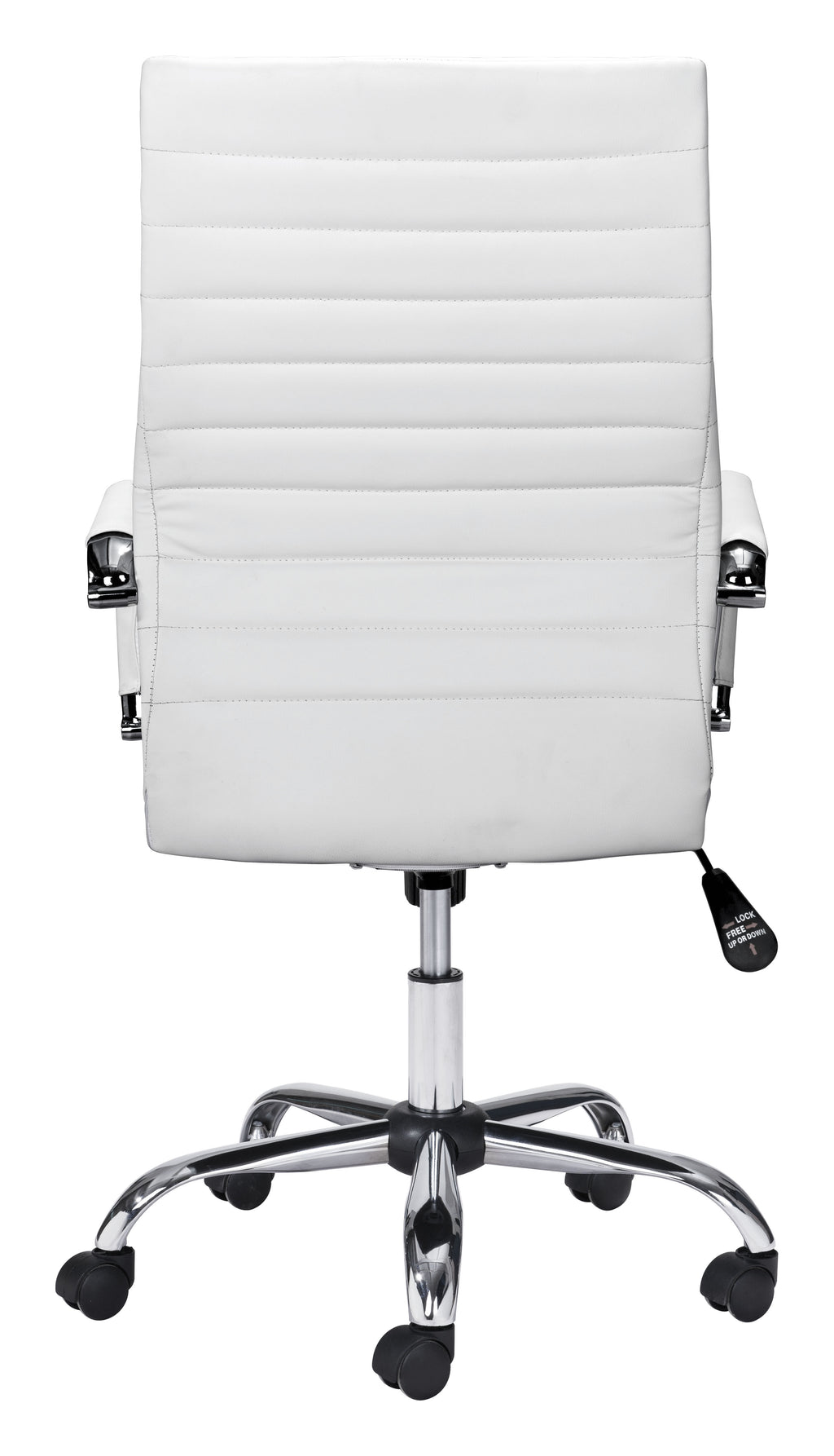 ZUO Primero High Back Office Chair — White Faux Leather, Adjustable Height, Chrome Base, 330 lb Capacity