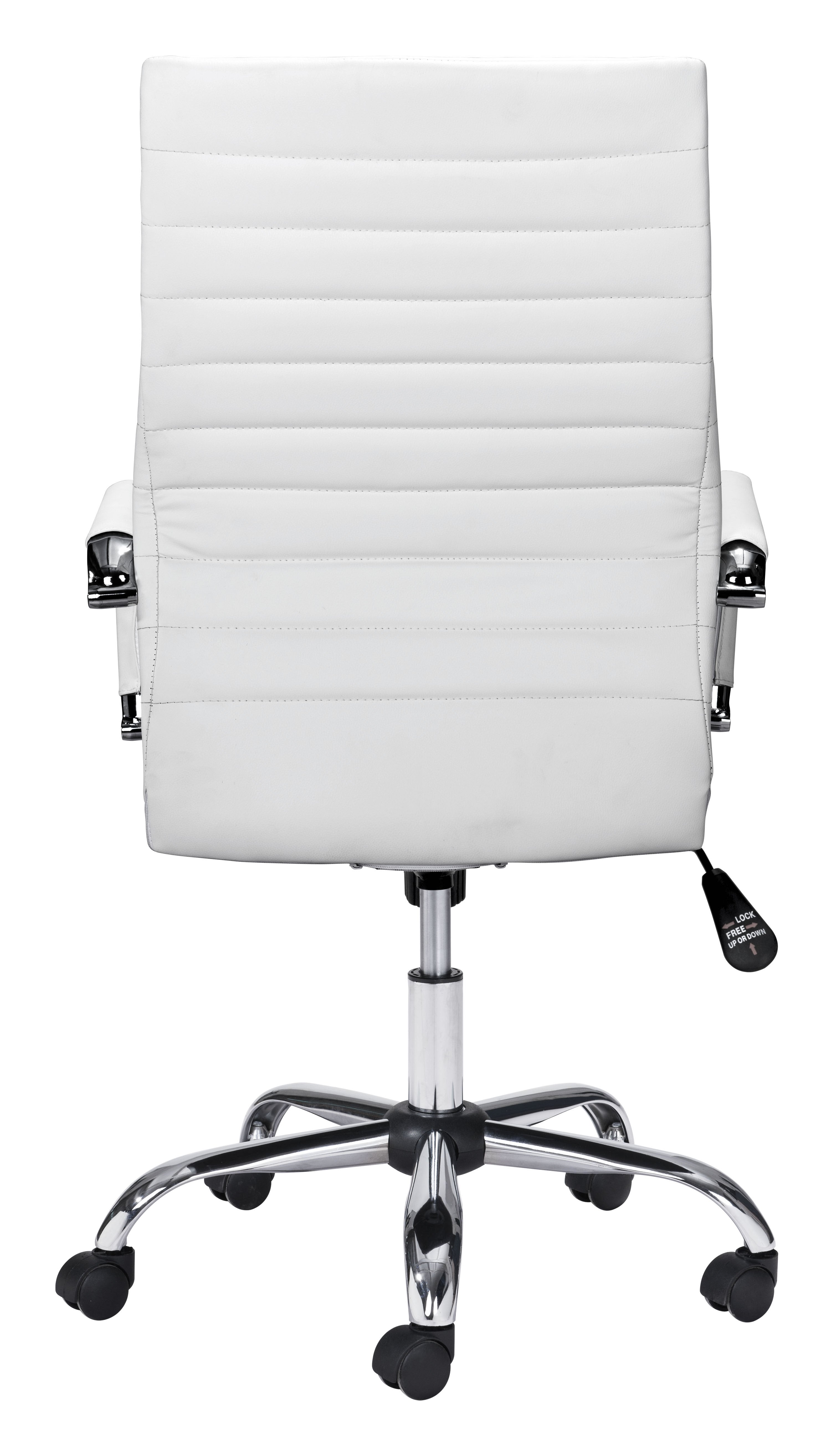 ZUO Primero High Back Office Chair — White Faux Leather, Adjustable Height, Chrome Base, 330 lb Capacity