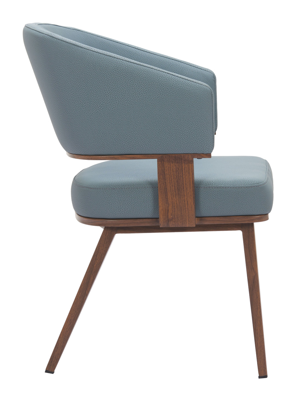 ZUO Poise Dining Chair — Azure Gray Faux Leather, Walnut Steel Frame, 330 lb Capacity