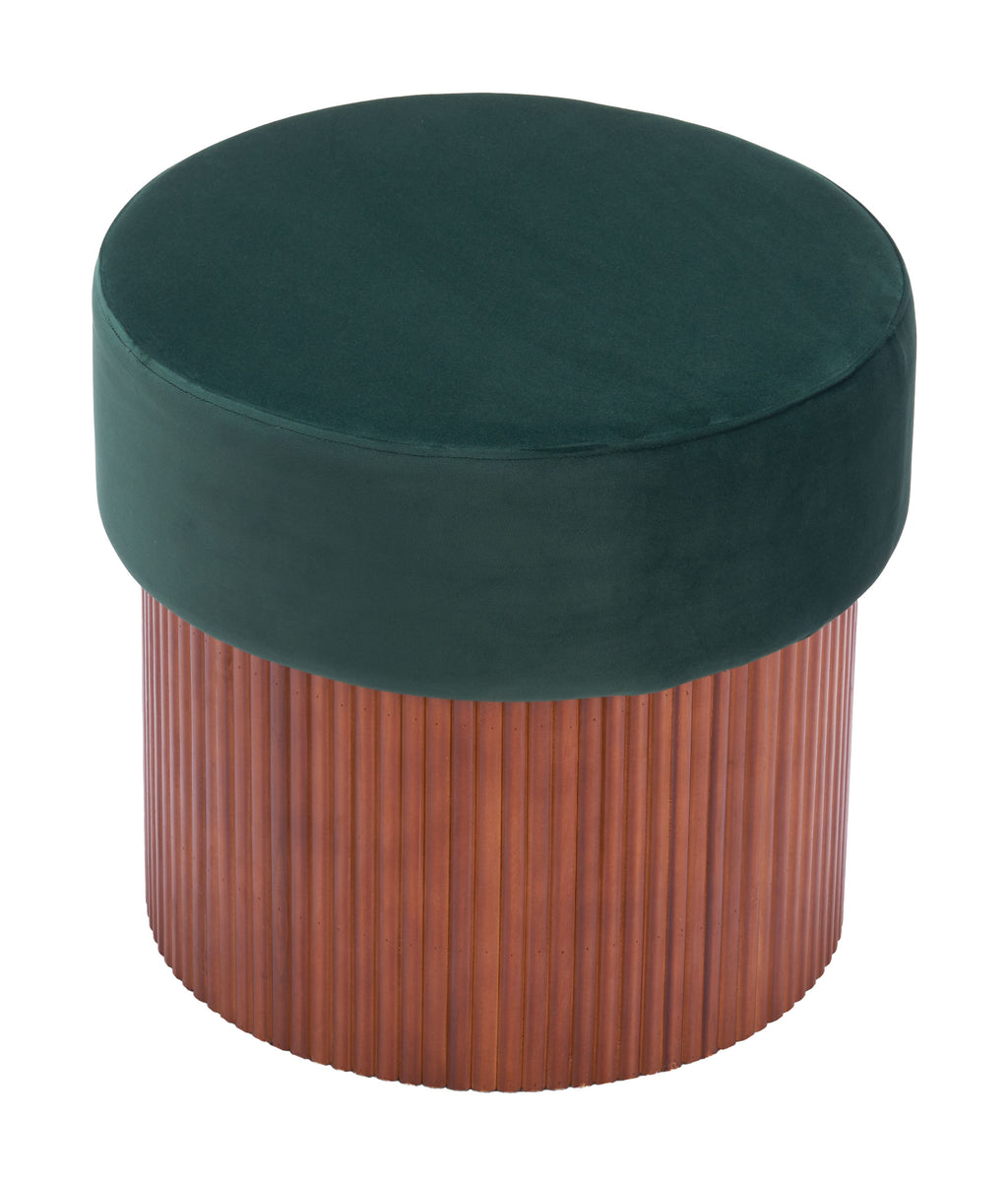ZUO Boto Storage Ottoman — Green Velvet, Hidden Storage, Pine Wood Base, 330 lb Capacity