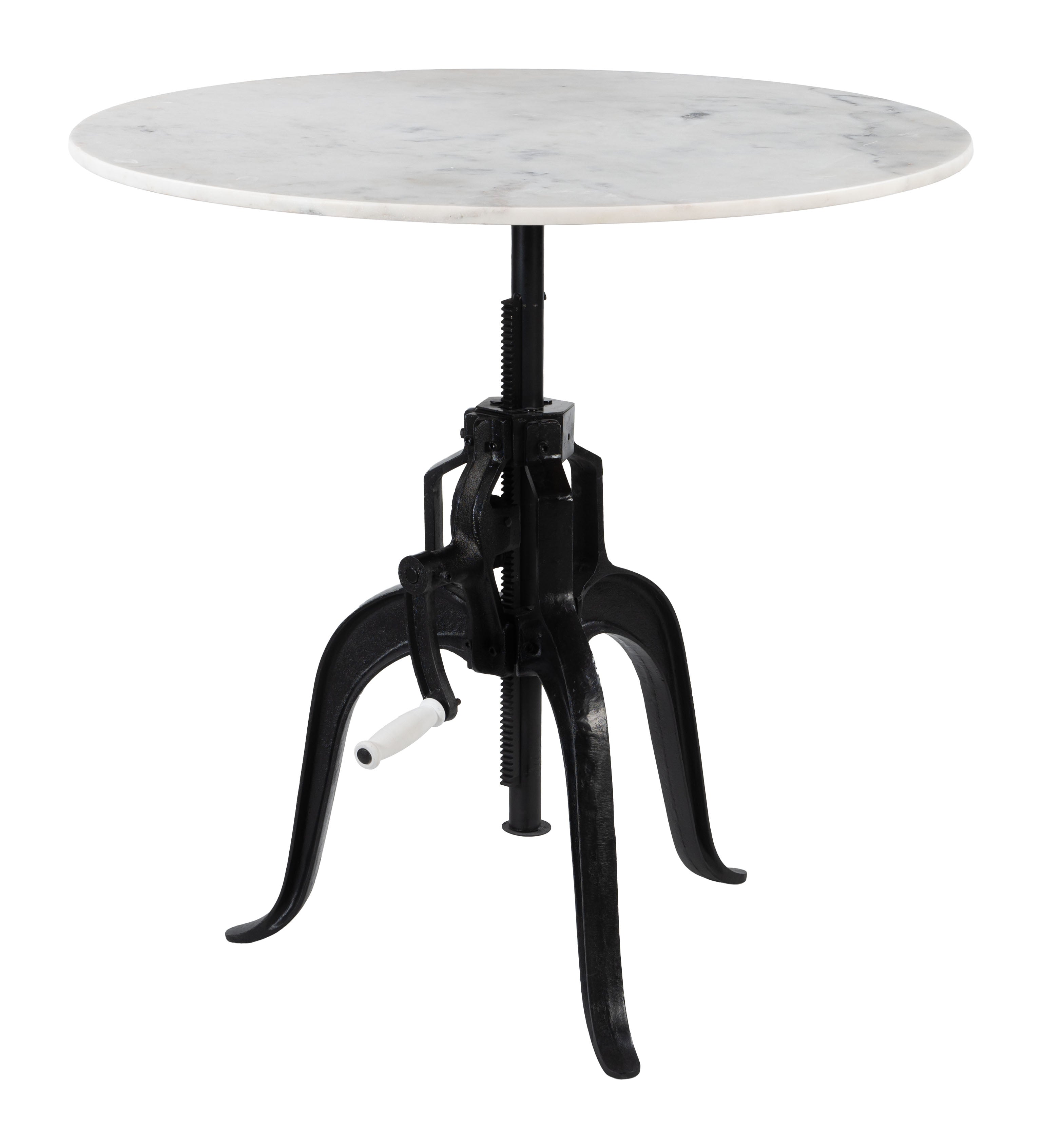ZUO Mufid Bistro Table — Natural Marble Top, Adjustable Height, Black Iron Base