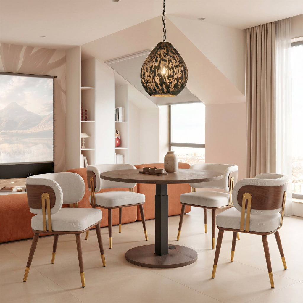 ZUO Brew Dining Chair — Beige Faux Leather, Walnut & Gold Steel Frame, 330 lb Capacity