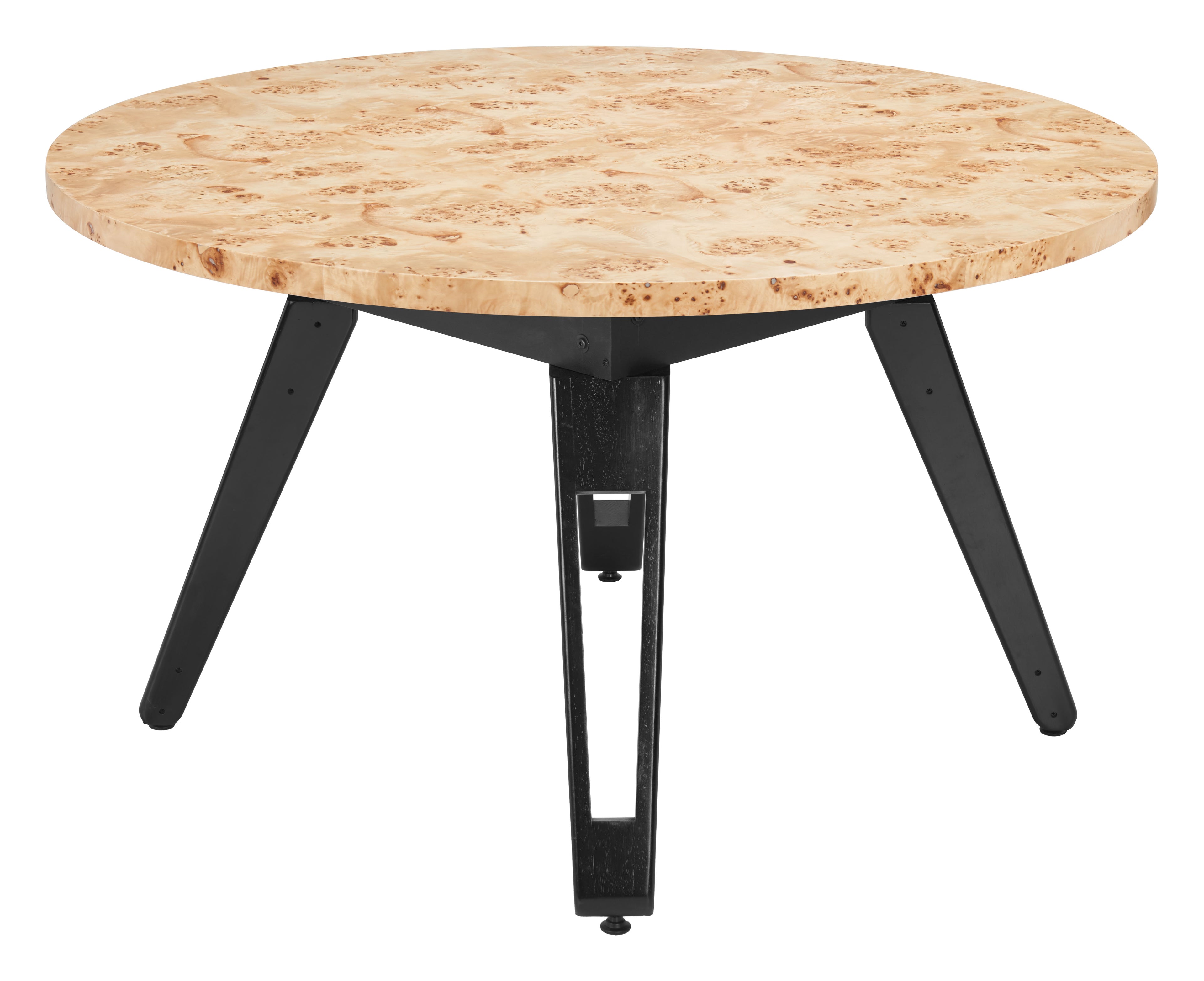 ZUO Burl 2-in-1 Dining & Game Table — Natural Burl Veneer Top, Black Pine Wood Legs, 440 lb Capacity