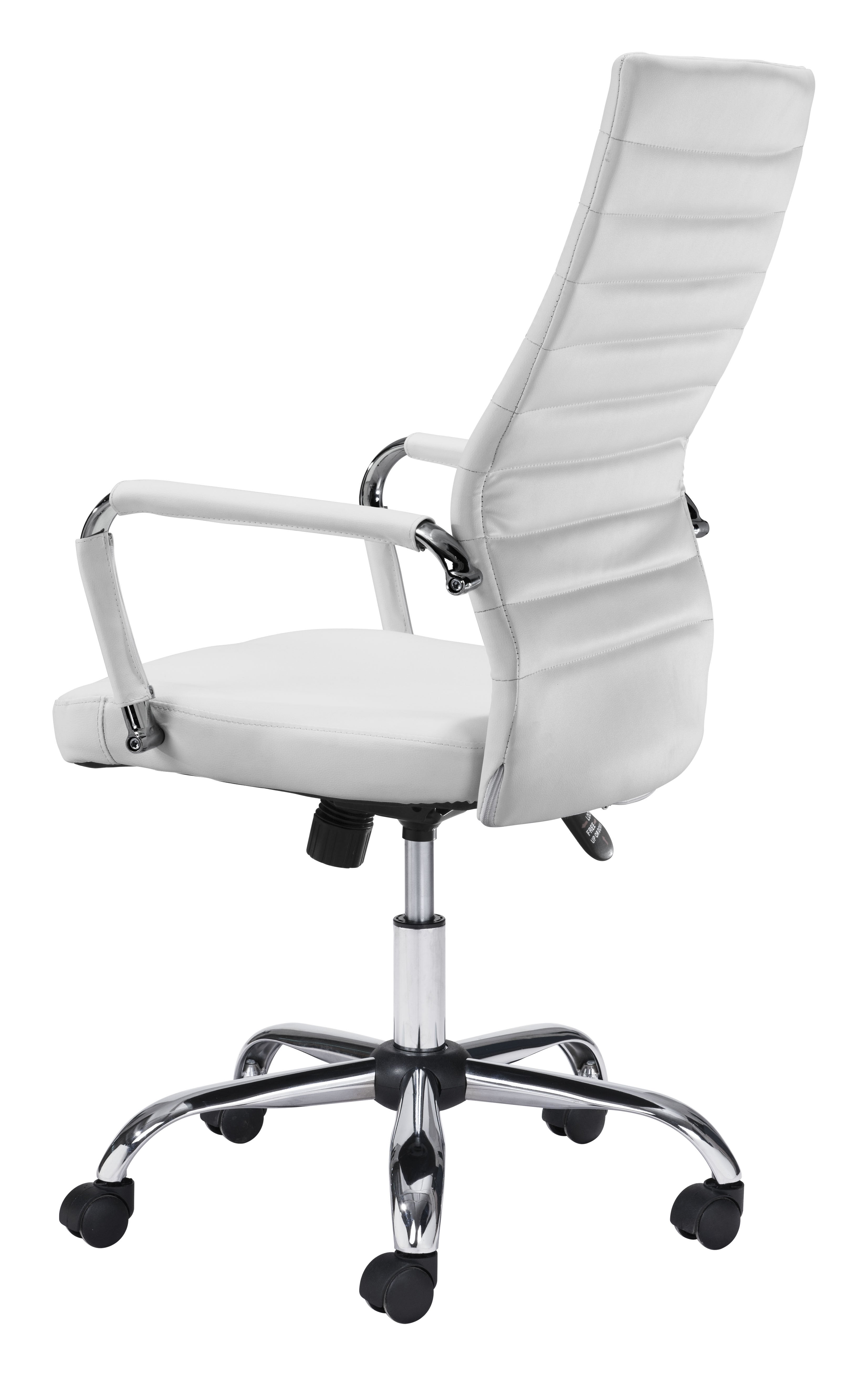 ZUO Primero High Back Office Chair — White Faux Leather, Adjustable Height, Chrome Base, 330 lb Capacity
