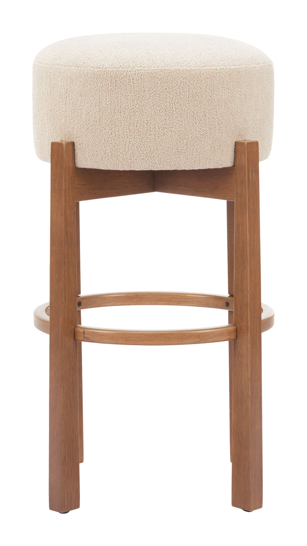 ZUO Nade Barstool — Beige Textured Fabric, Walnut Rubberwood Legs, Counter Height 29.9"