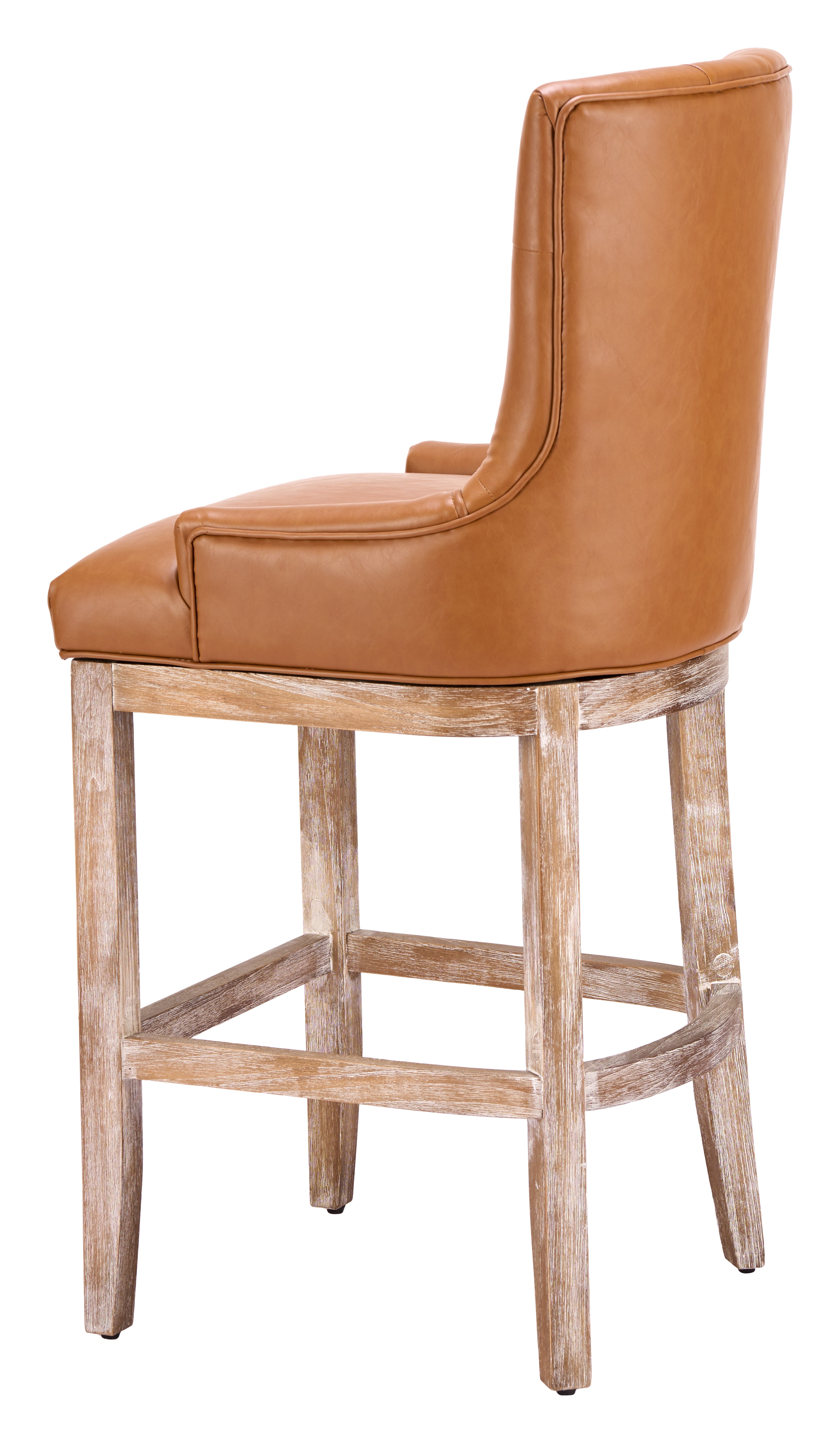 ZUO Nuby Swivel Barstool — Brown Faux Leather, Natural Poplar Wood Legs, 330 lb Capacity