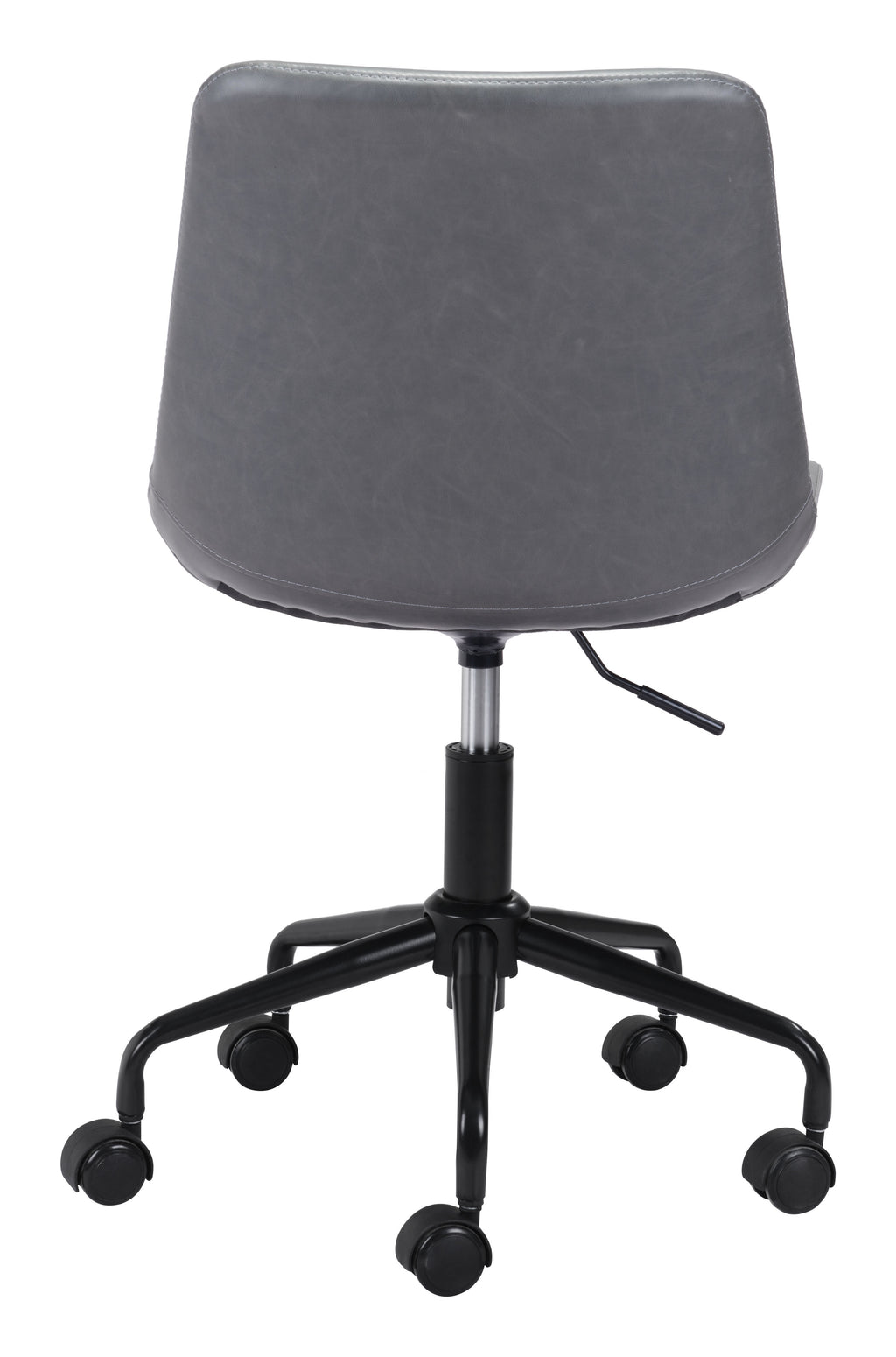 ZUO Byron Mid-Century Office Chair — Gray Faux Leather, Adjustable Height, Black Powder Coated Steel