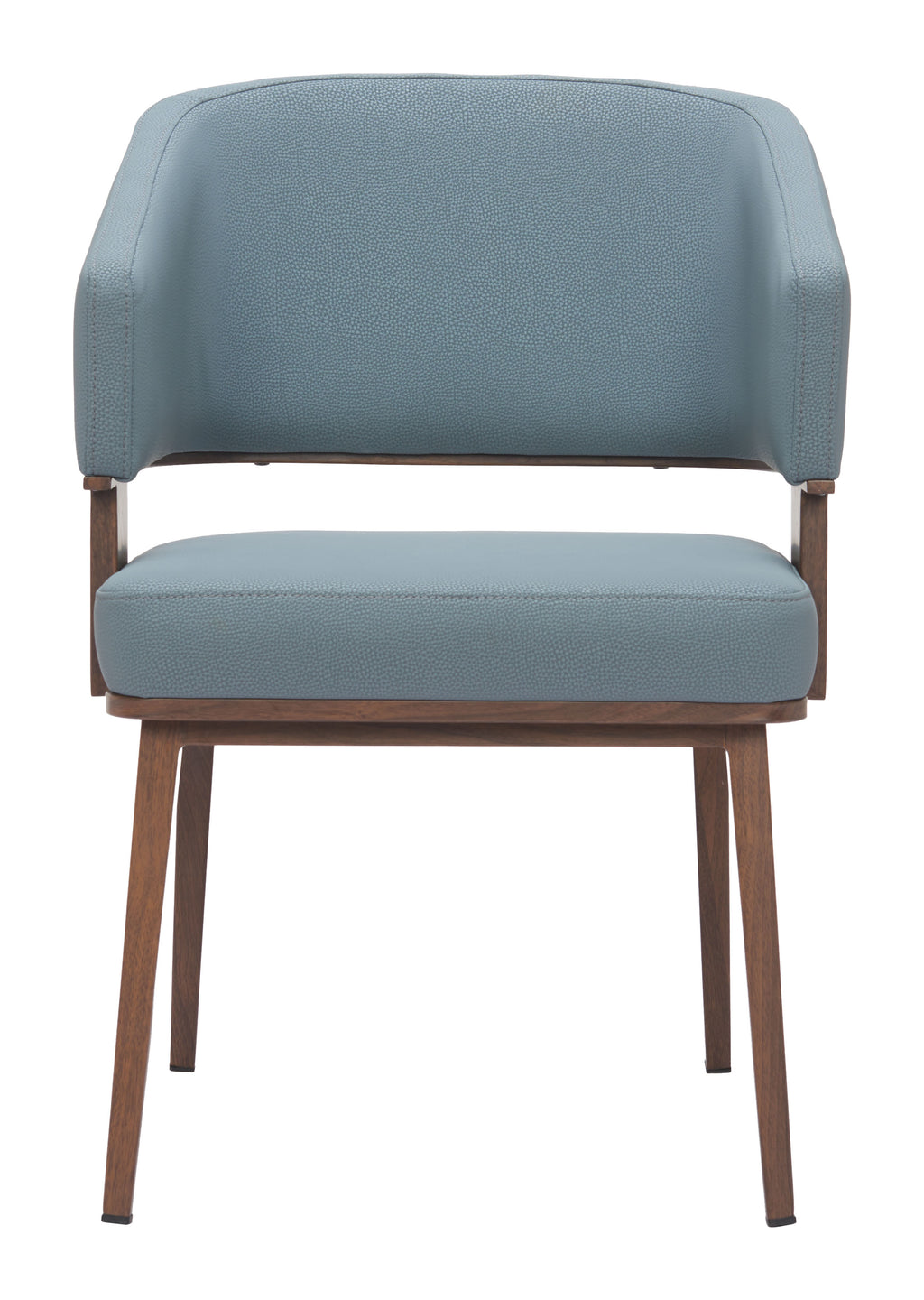 ZUO Poise Dining Chair — Azure Gray Faux Leather, Walnut Steel Frame, 330 lb Capacity