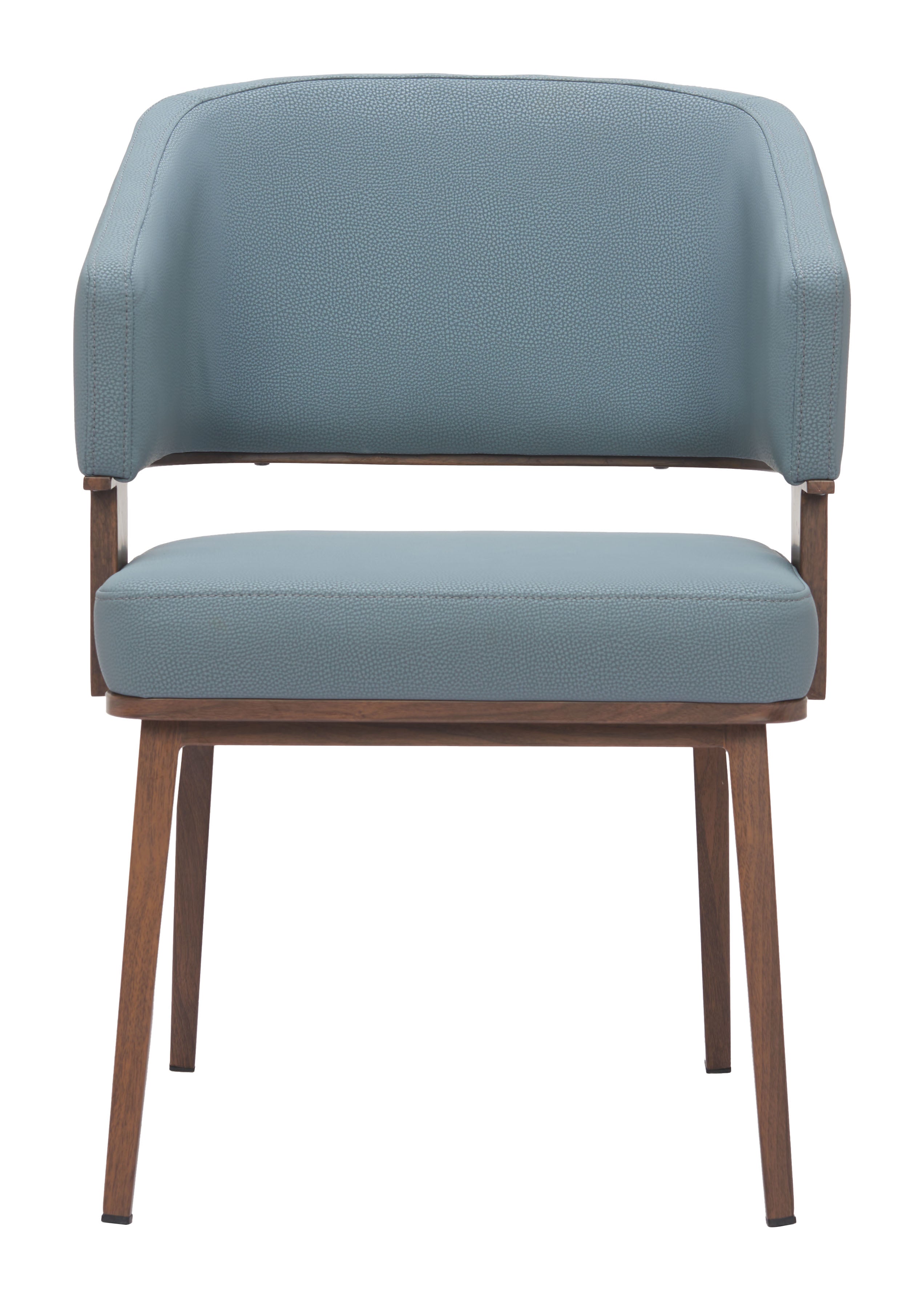 ZUO Poise Dining Chair — Azure Gray Faux Leather, Walnut Steel Frame, 330 lb Capacity