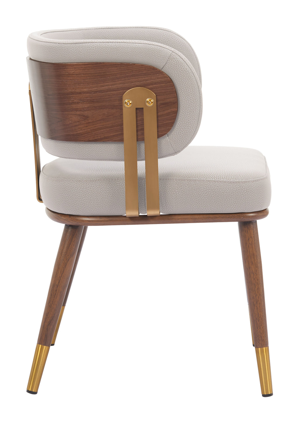 ZUO Brew Dining Chair — Beige Faux Leather, Walnut & Gold Steel Frame, 330 lb Capacity