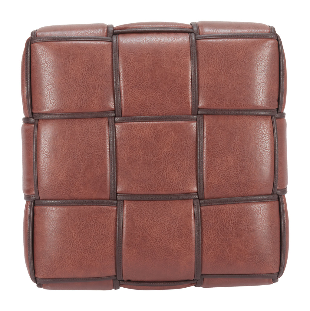ZUO Zare Ottoman — Brown Faux Leather Cube, 330 lb Capacity, No Assembly Required
