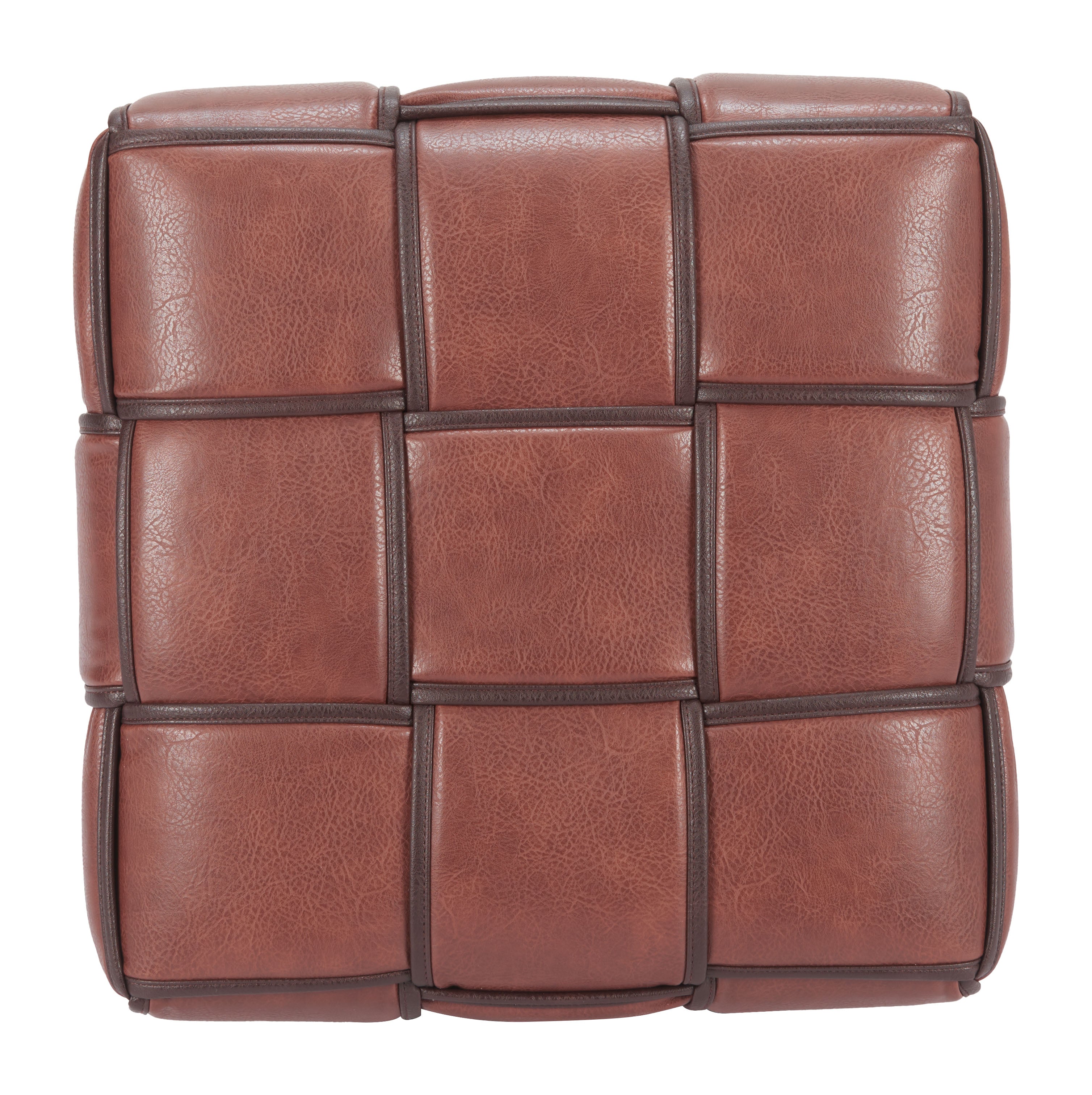 ZUO Zare Ottoman — Brown Faux Leather Cube, 330 lb Capacity, No Assembly Required