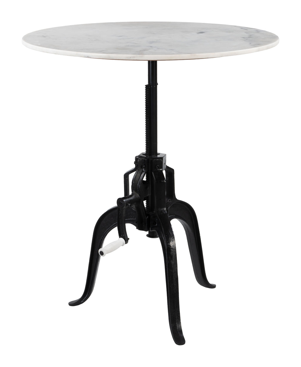 ZUO Mufid Bistro Table — Natural Marble Top, Adjustable Height, Black Iron Base