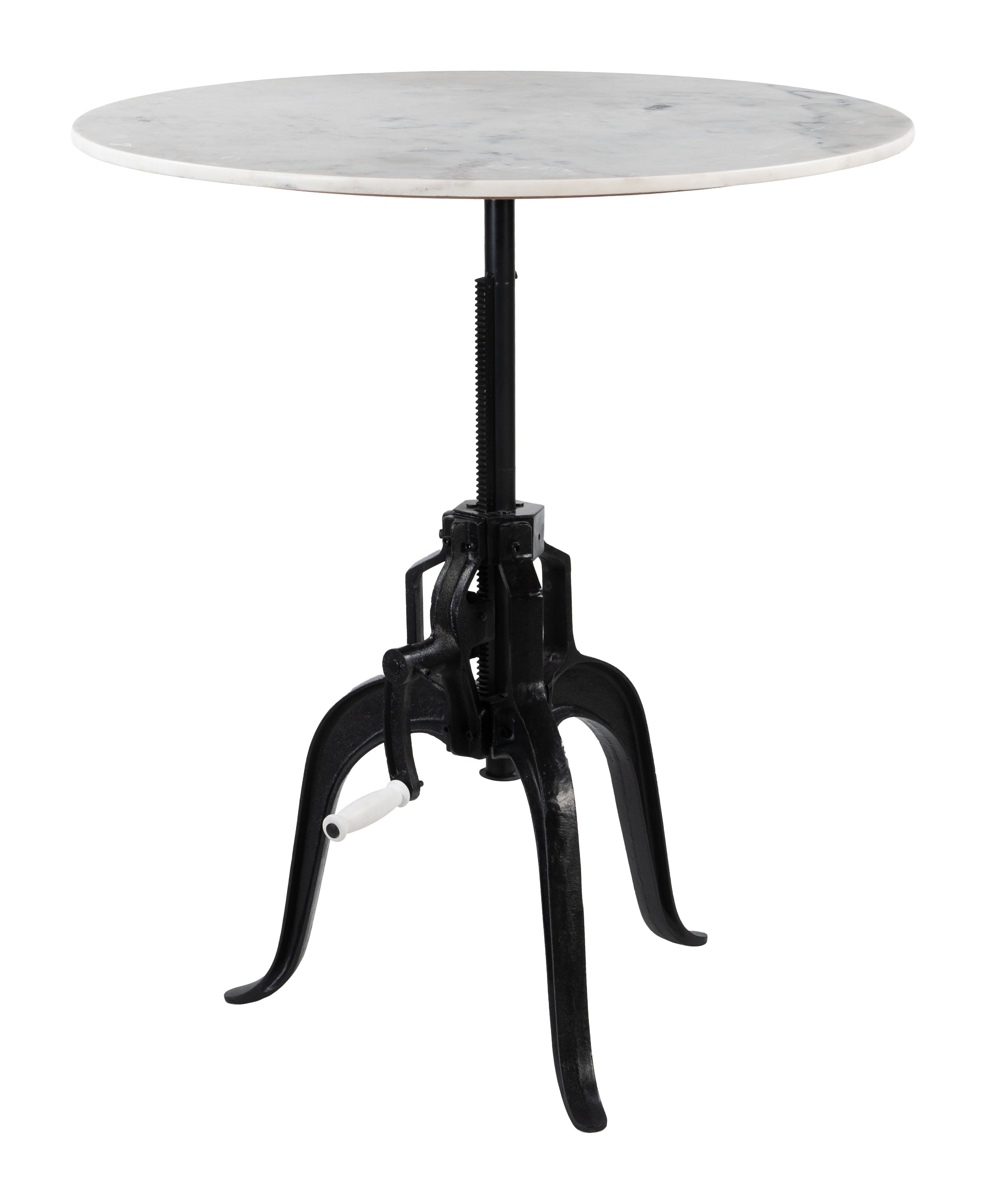 ZUO Mufid Bistro Table — Natural Marble Top, Adjustable Height, Black Iron Base