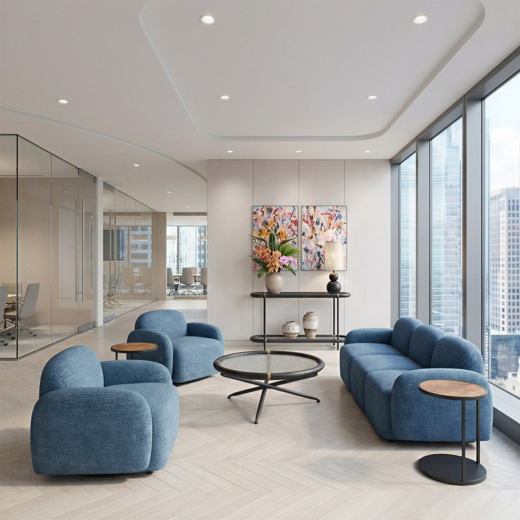 ZUO Cleo Modular Sofa — Blue Textured Fabric, 100.8" Sectional, Black Rubberwood Legs