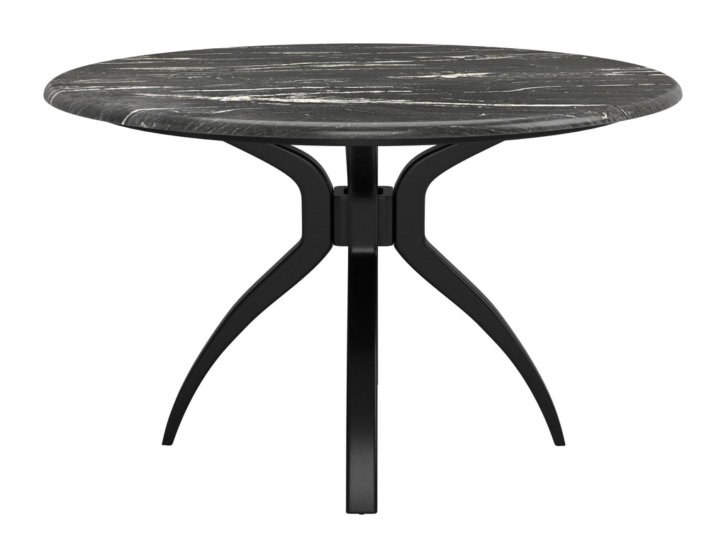 ZUO Sumay Round Dining Table — Black Faux Marble HPL Top, 50" Diameter, Painted Steel Base