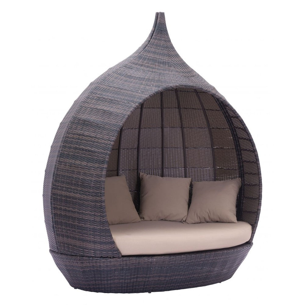 Martinique Beach Daybed Zuo 703632 | Outdoor Olefin Fabric, Powder Coated, Aluminum, Synthetic Rattan Weave | Brown & Beige