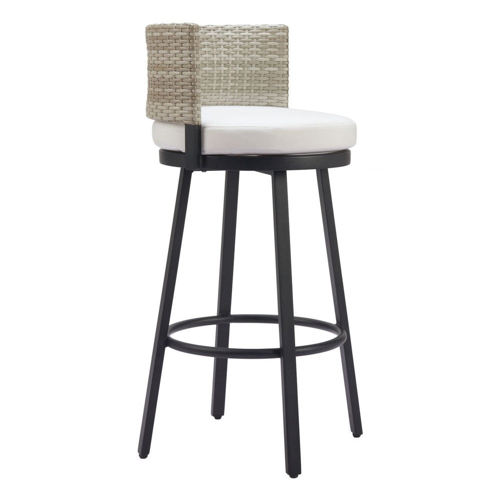 Midnight Wave Barstool Zuo 704027 | Outdoor Olefin Fabric, Powder Coated, Aluminum, Synthetic Rattan Weave | White