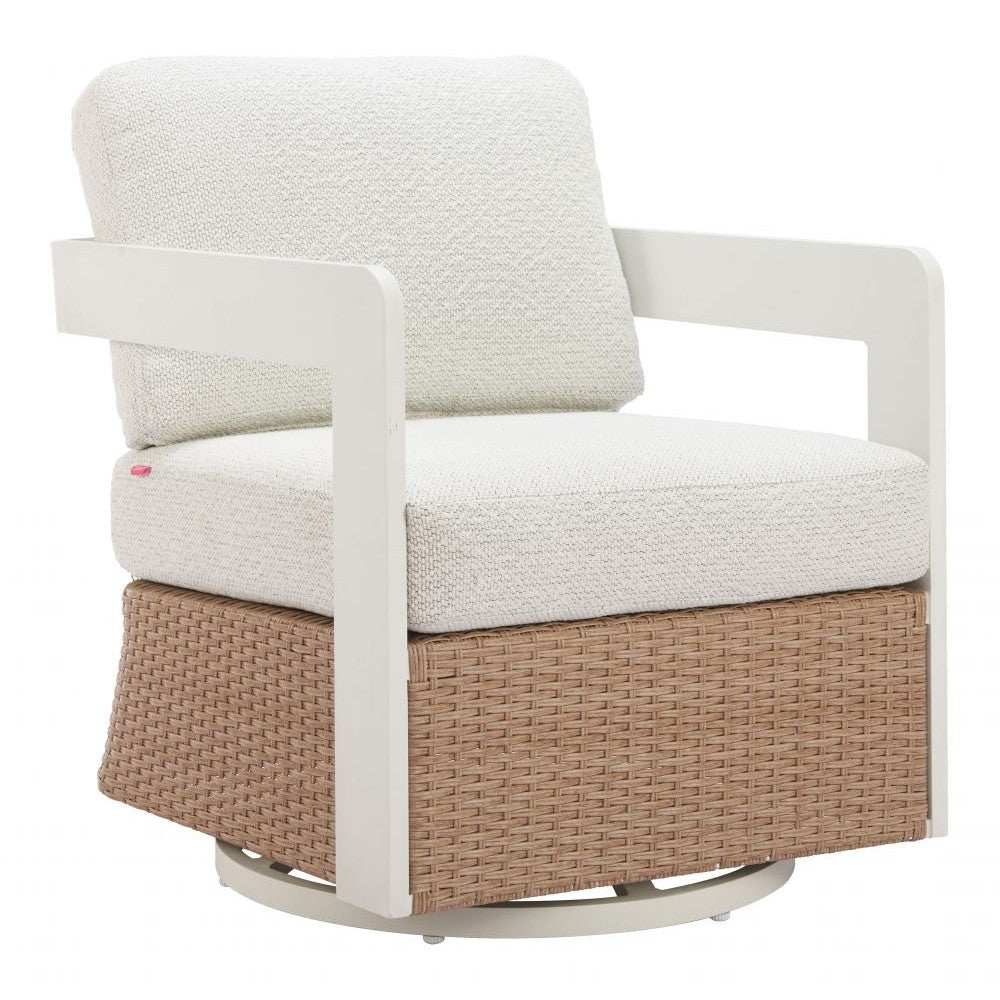 Gelo Swivel Chair Zuo 704134 | Outdoor Olefin Fabric, Powder Coated, Aluminum, Synthetic Rattan Weave | White & Brown