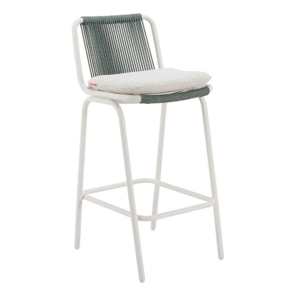 Luft Barstool Zuo 704140 | Outdoor Olefin Fabric, Powder, Coated Aluminum | White & Green