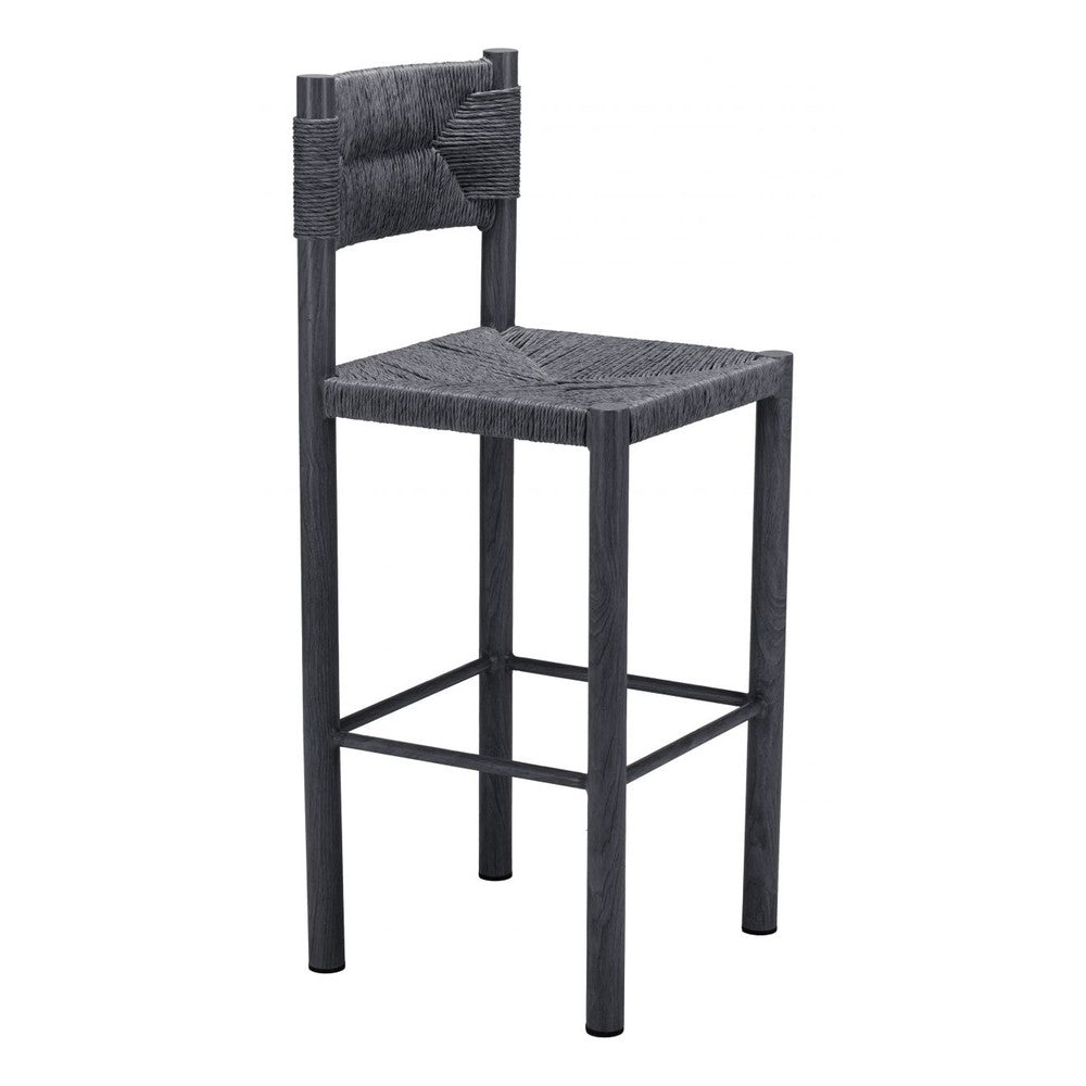 Iska Barstool Zuo 704157 | Faux Wood Aluminum, Synthetic Rattan Weave | Black