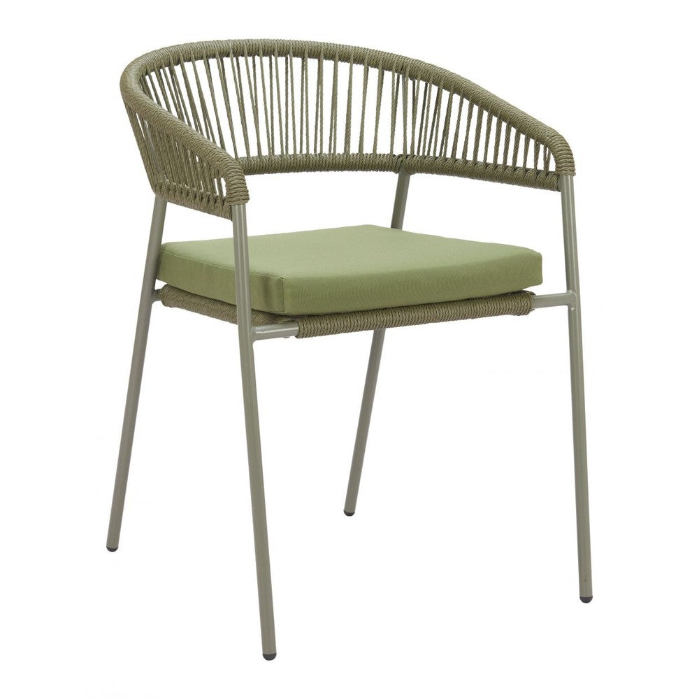 Skye Dining Chair Zuo 704163 | Outdoor Olefin Fabric, Powder Coated, Steel, Synthetic Rattan Weave | Green