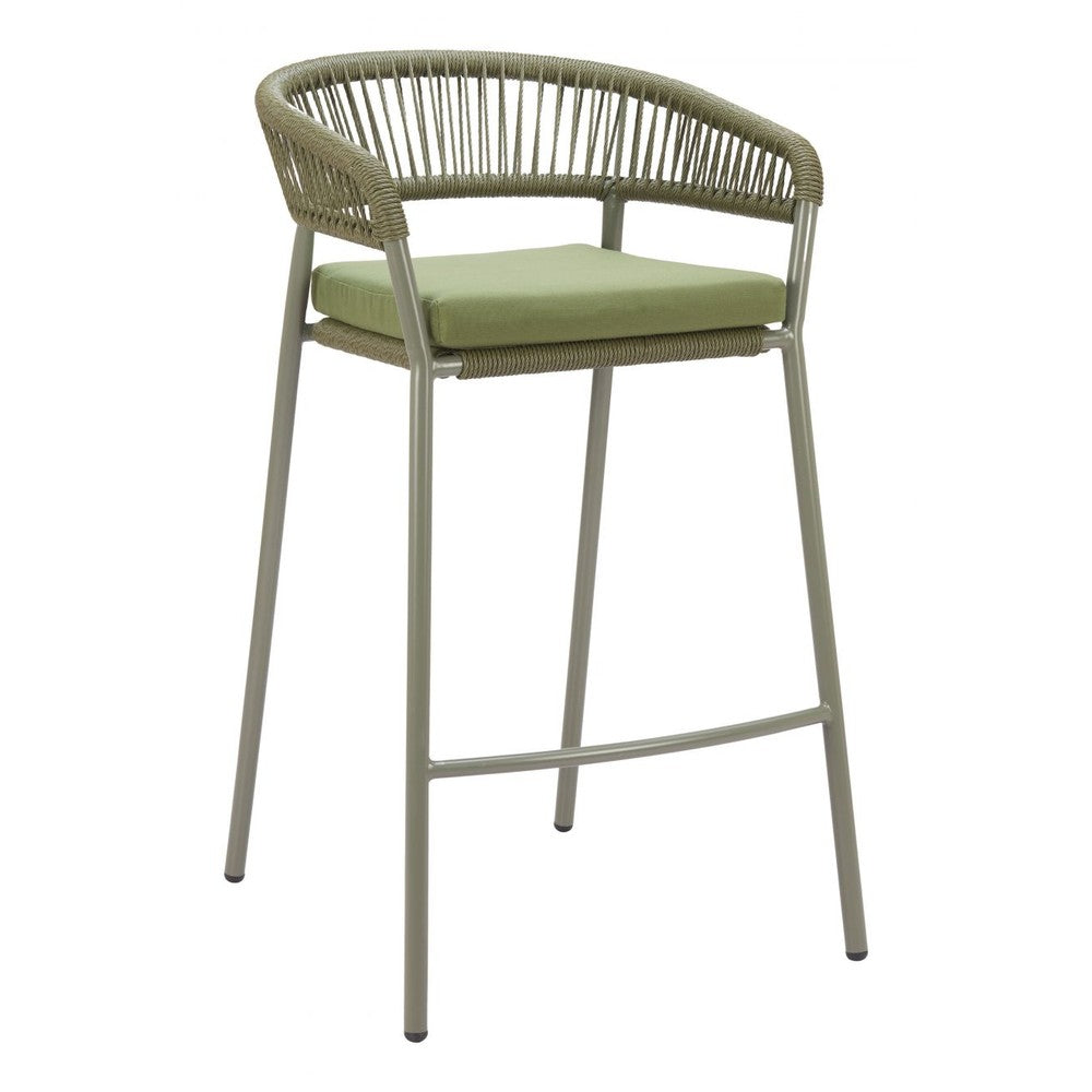 Skye Barstool Zuo 704165 | Outdoor Olefin Fabric, Powder Coated, Steel, Synthetic Rattan Weave | Green