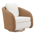 Solara Swivel Chair Zuo 704176 | Outdoor Polyester Fabric, Powder Coated, Aluminum, Synthetic Rattan Weave | Ivory