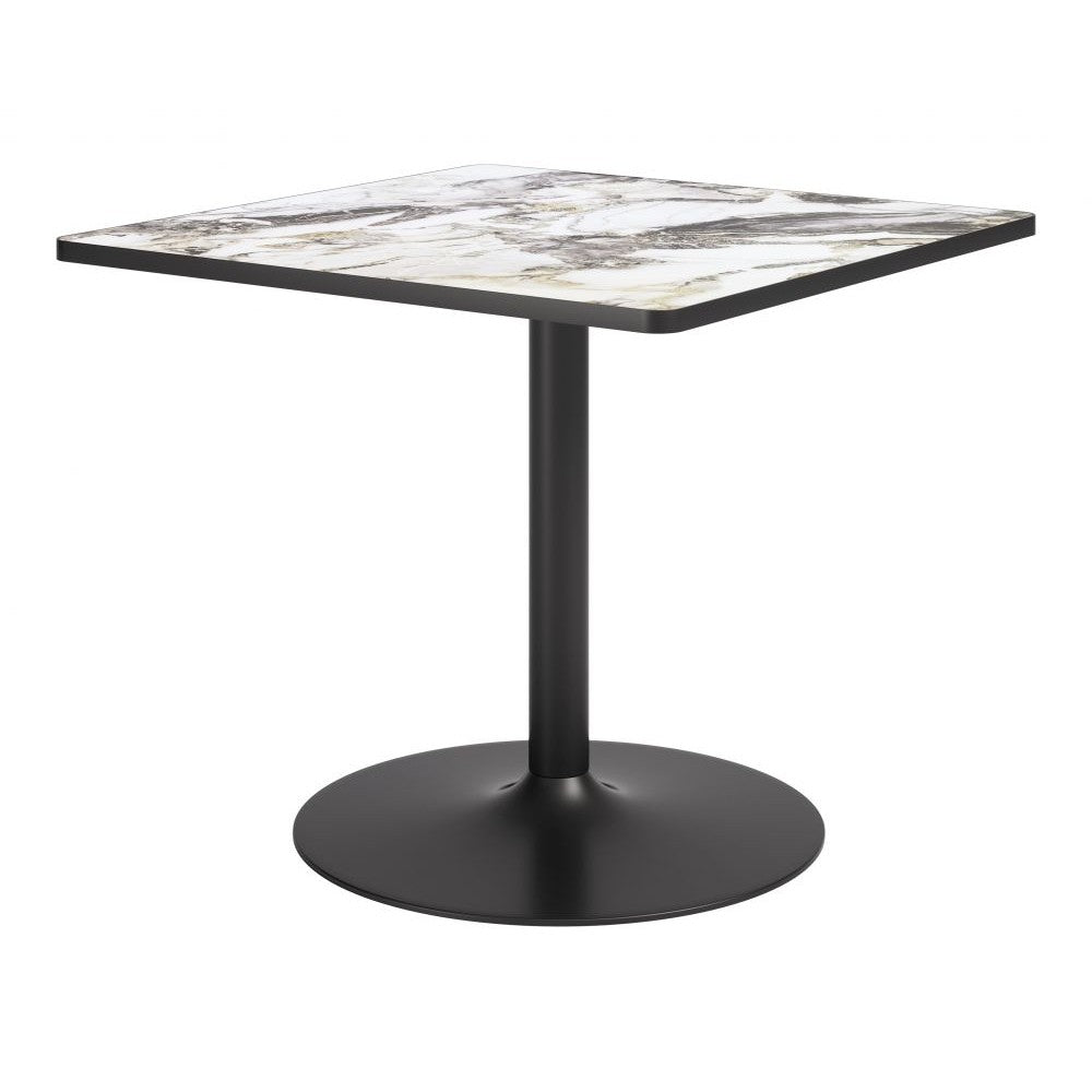 Caliza Dining Table Zuo 704217 | Faux Marble Tempered Glass, Powder Coated Steel | Gray & Black