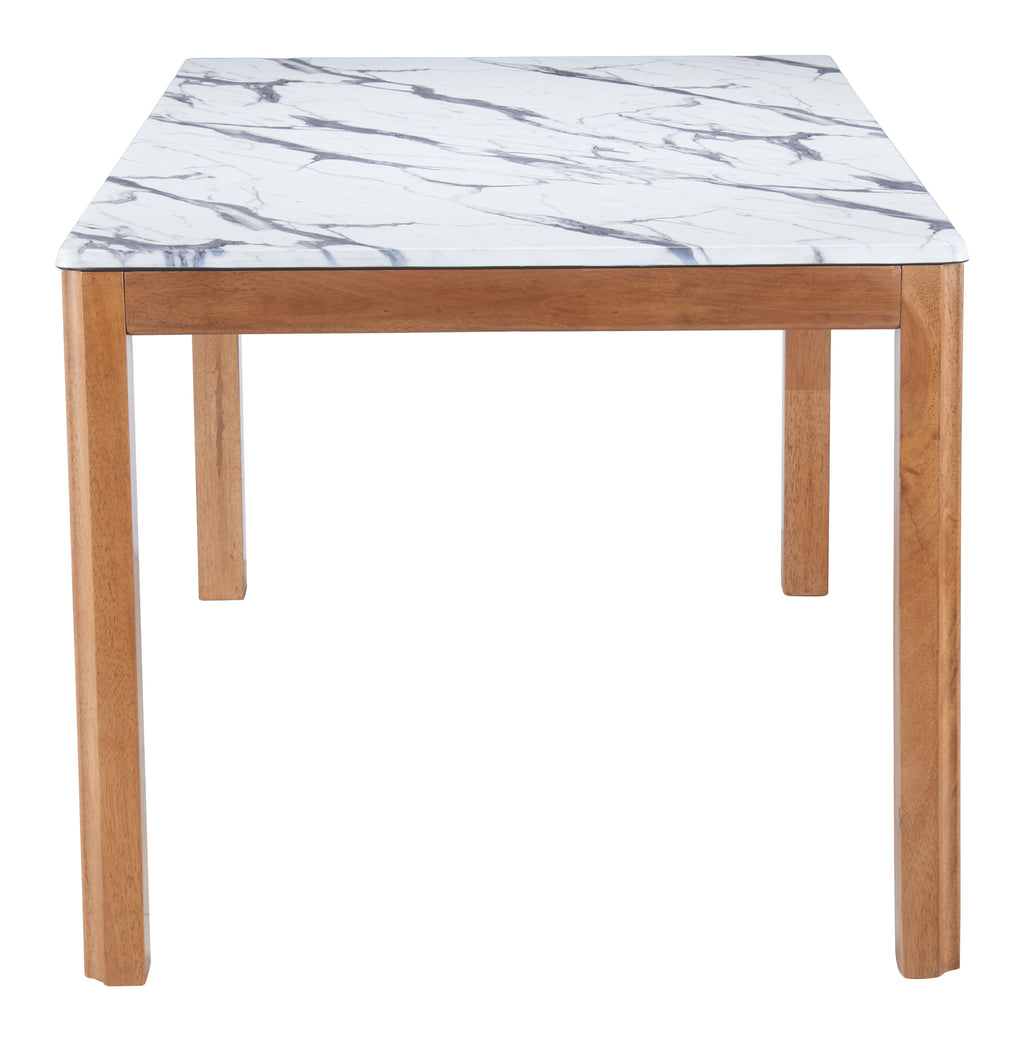 ZUO Jemy Dining Table — White Faux Marble Top, 63" Rubberwood, Seats 6
