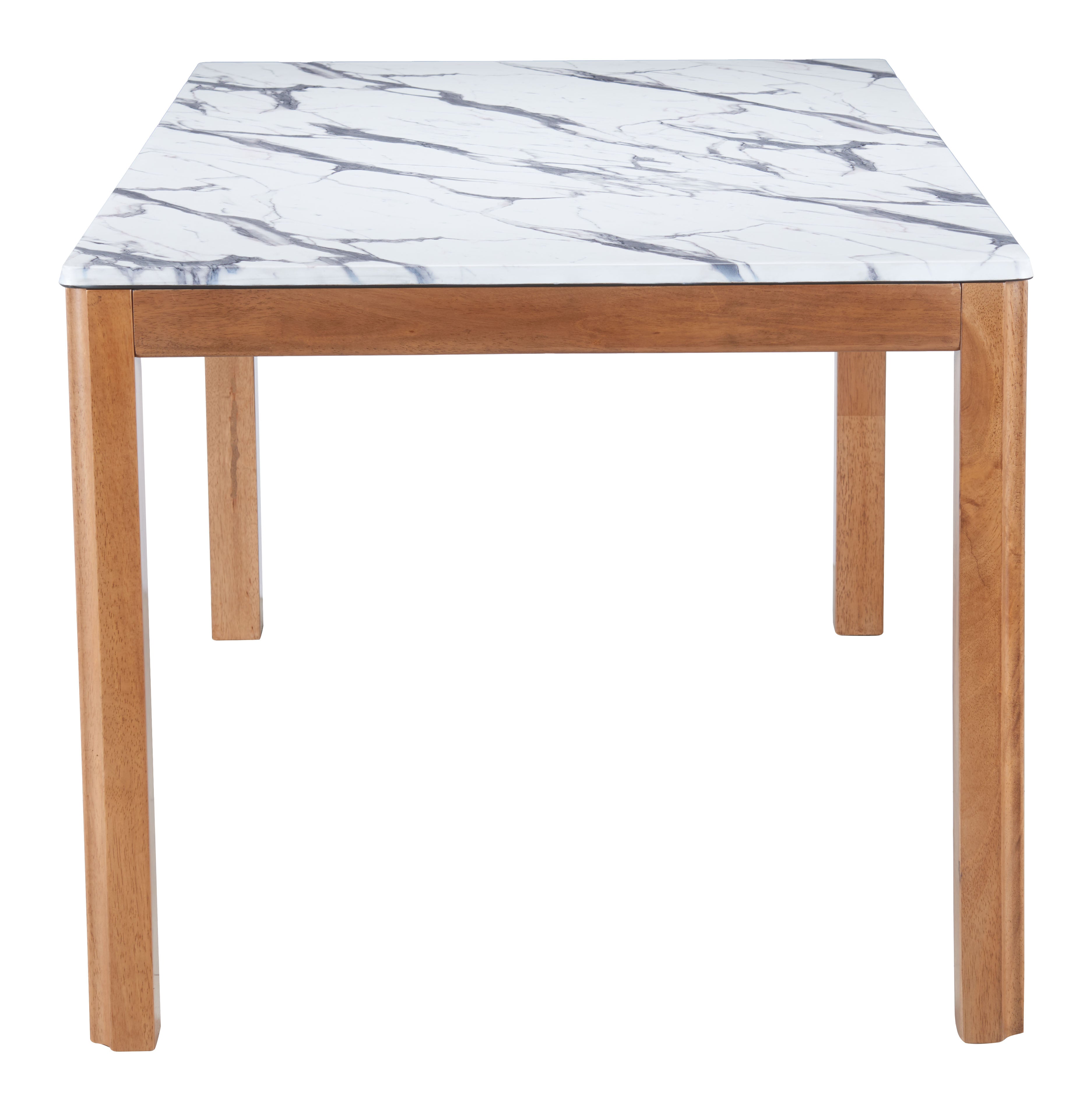ZUO Jemy Dining Table — White Faux Marble Top, 63" Rubberwood, Seats 6