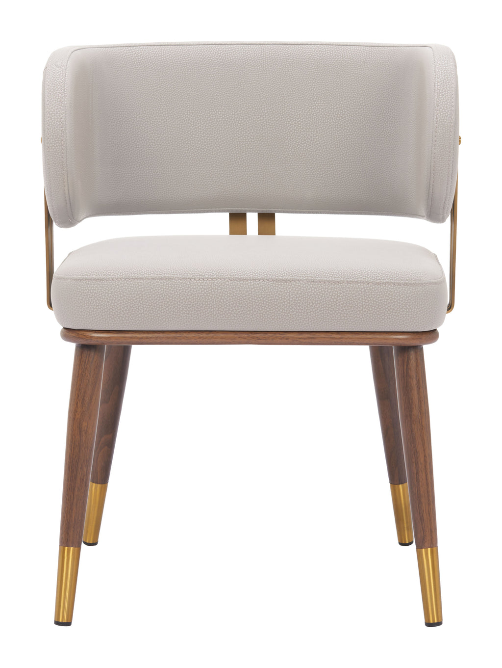 ZUO Brew Dining Chair — Beige Faux Leather, Walnut & Gold Steel Frame, 330 lb Capacity