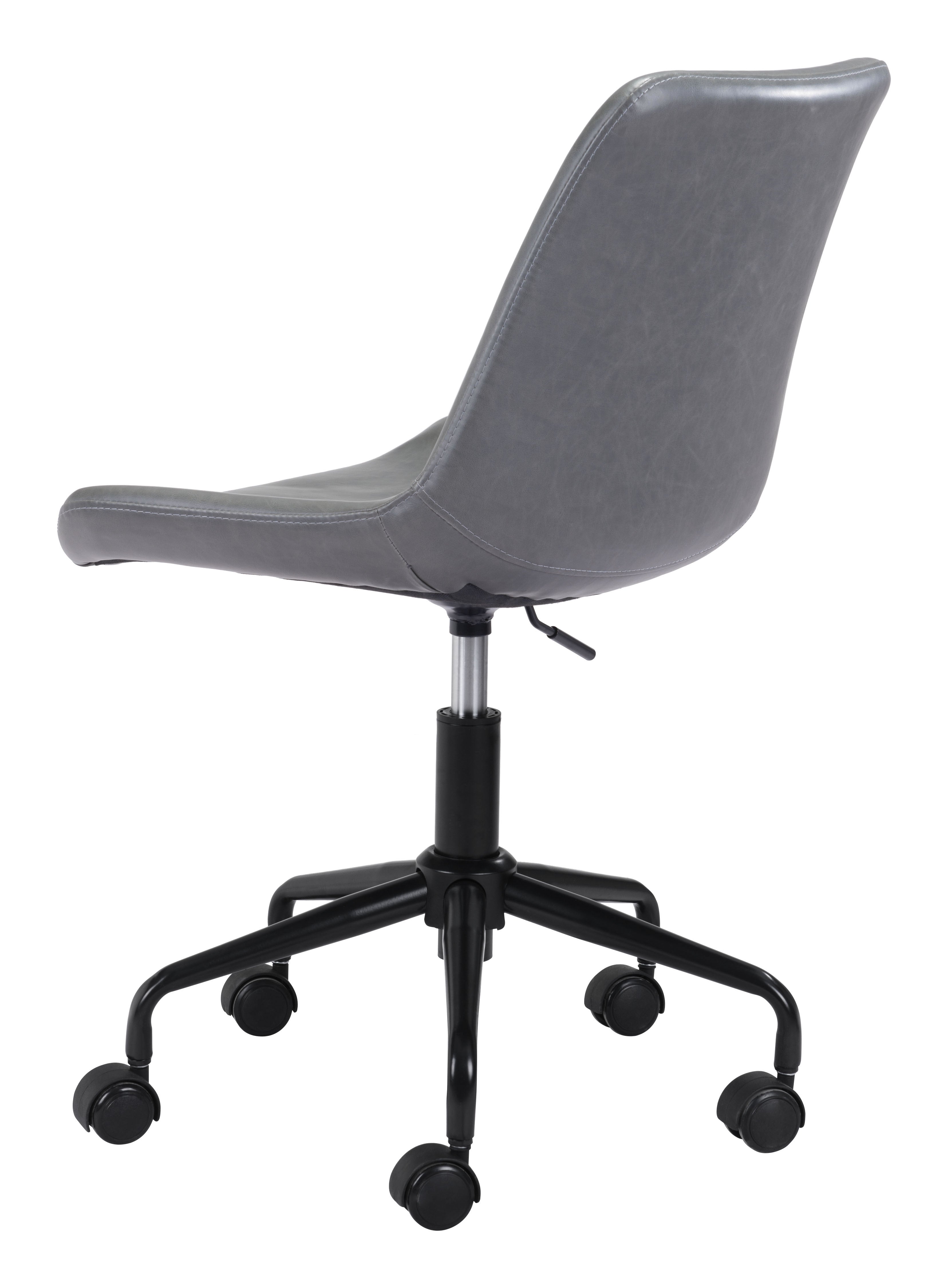 ZUO Byron Mid-Century Office Chair — Gray Faux Leather, Adjustable Height, Black Powder Coated Steel