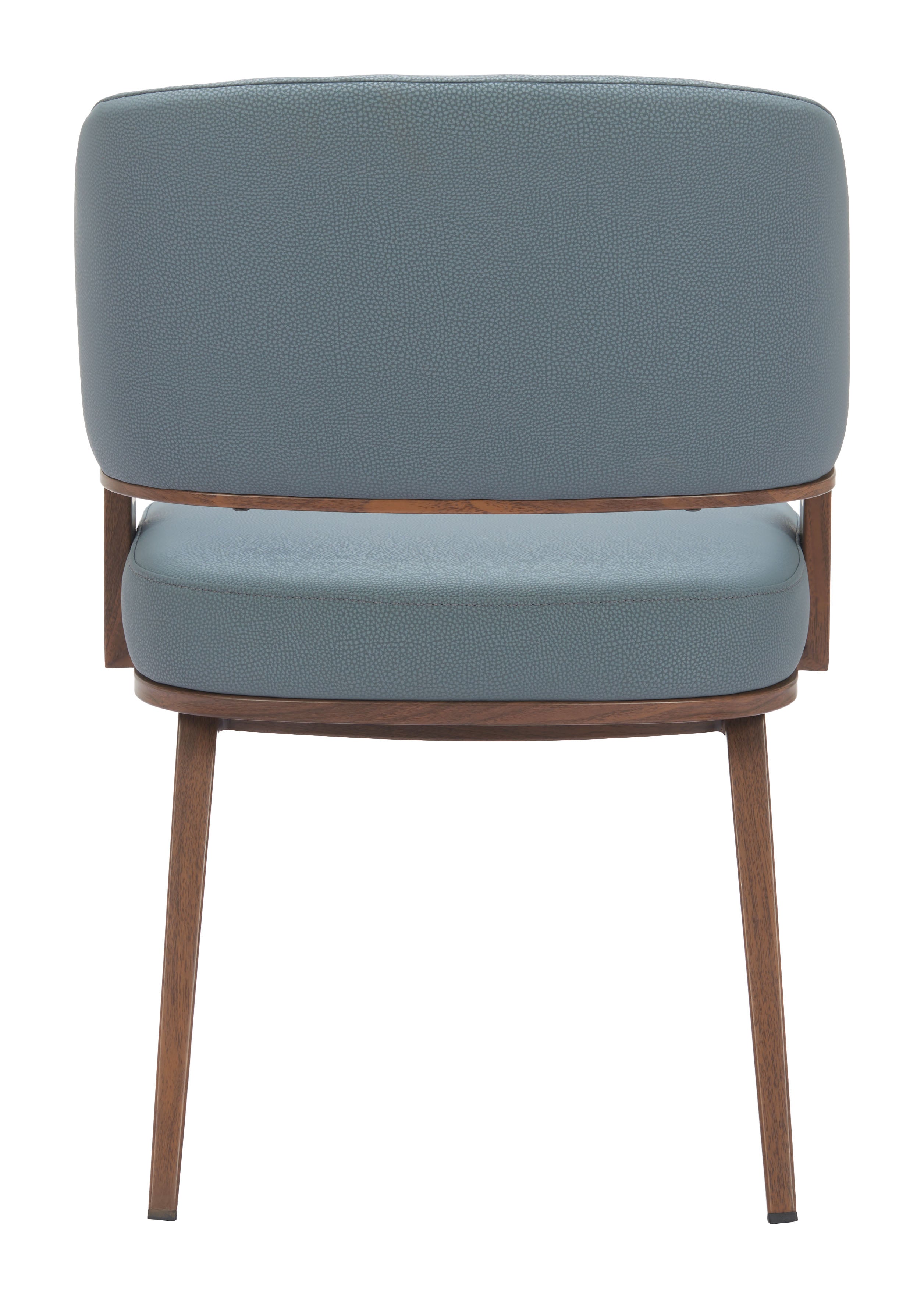 ZUO Poise Dining Chair — Azure Gray Faux Leather, Walnut Steel Frame, 330 lb Capacity