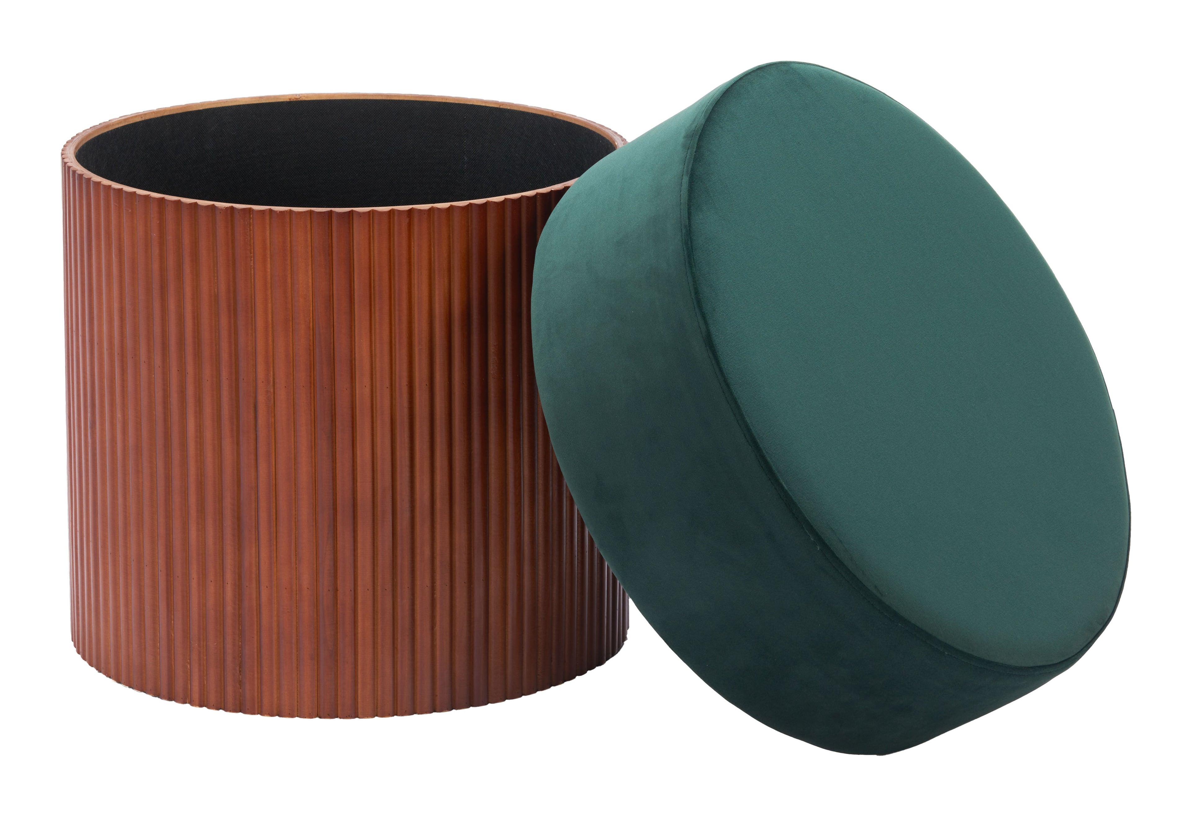 ZUO Boto Storage Ottoman — Green Velvet, Hidden Storage, Pine Wood Base, 330 lb Capacity