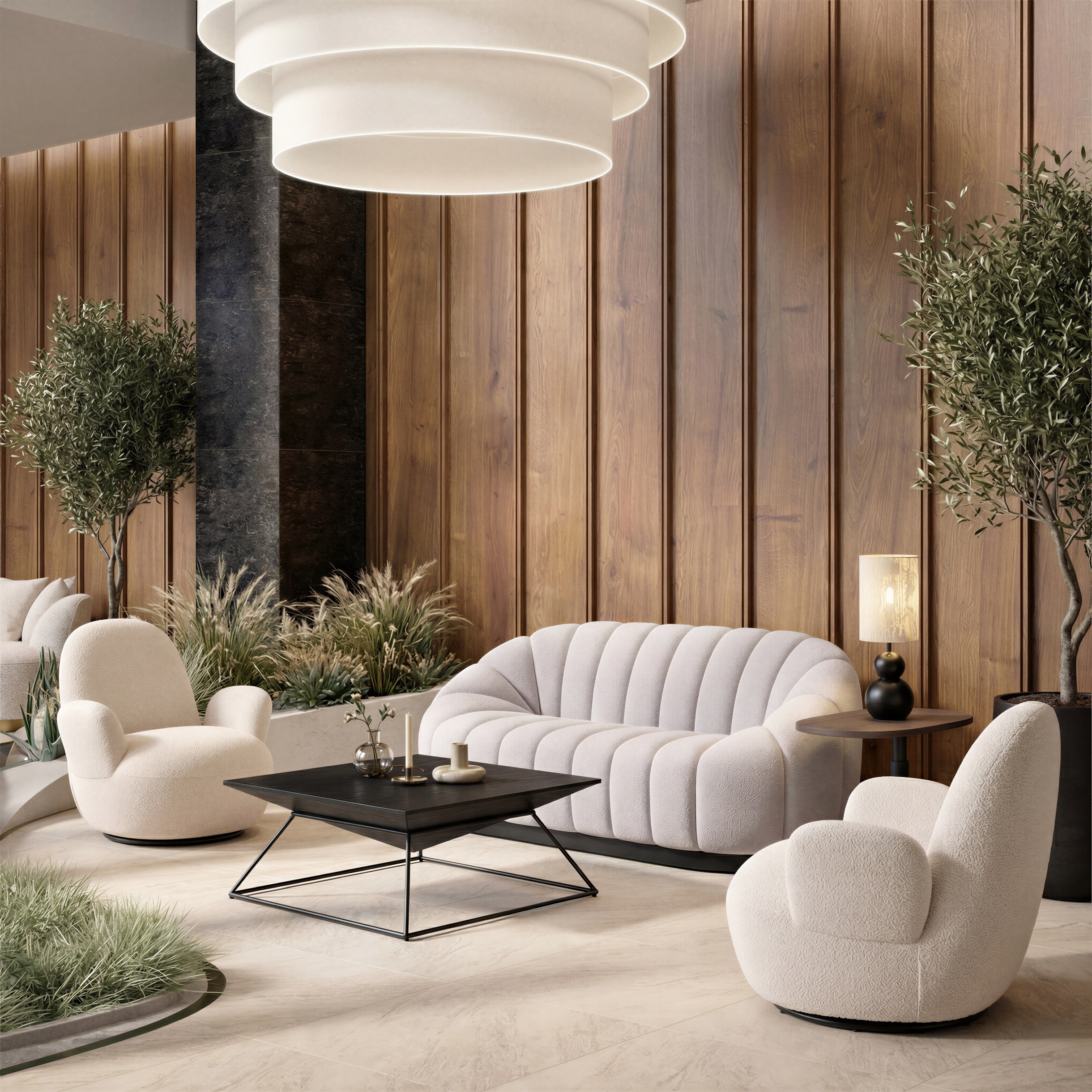 ZUO Bhutan Sofa — Light Gray Shearling Fabric, 84.6" Glam Modern, Black Steel Base, 440 lb Capacity