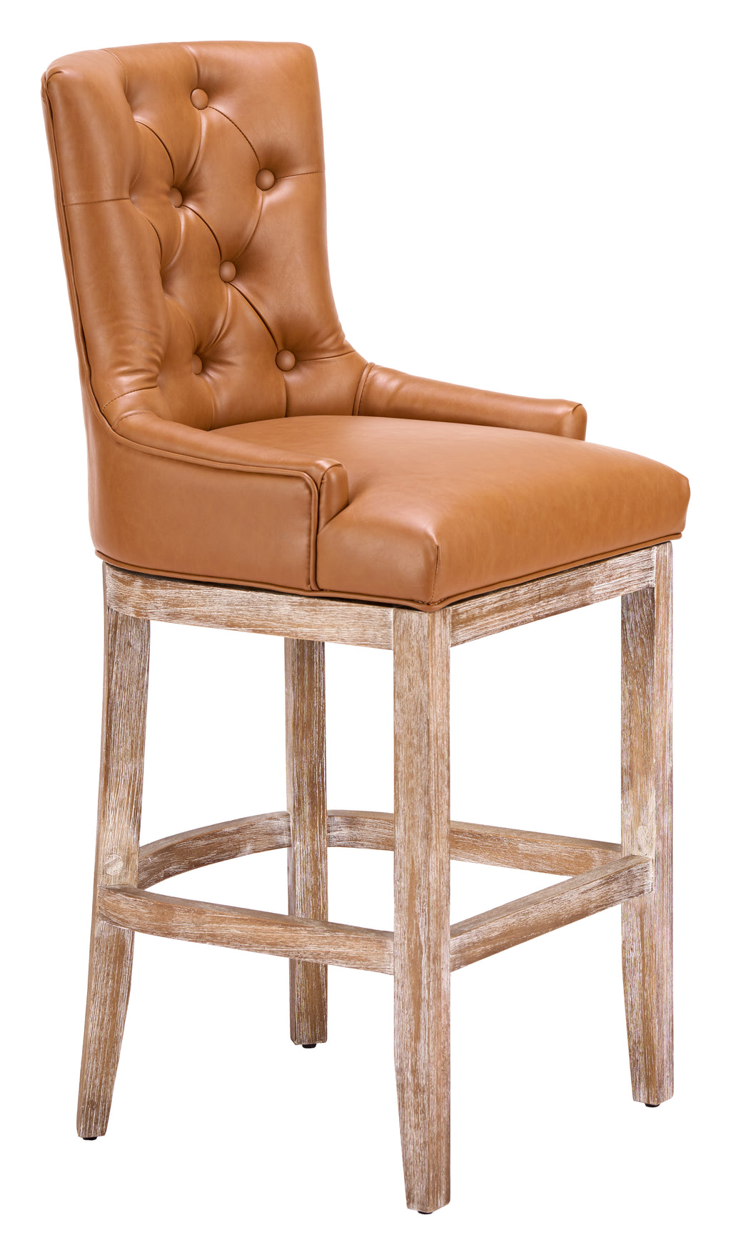 ZUO Nuby Swivel Barstool — Brown Faux Leather, Natural Poplar Wood Legs, 330 lb Capacity