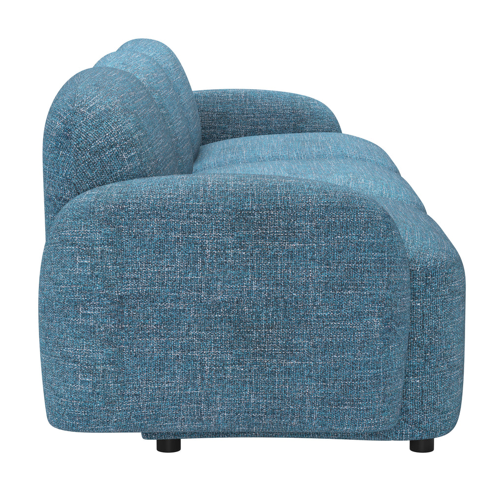 ZUO Cleo Modular Sofa — Blue Textured Fabric, 100.8" Sectional, Black Rubberwood Legs
