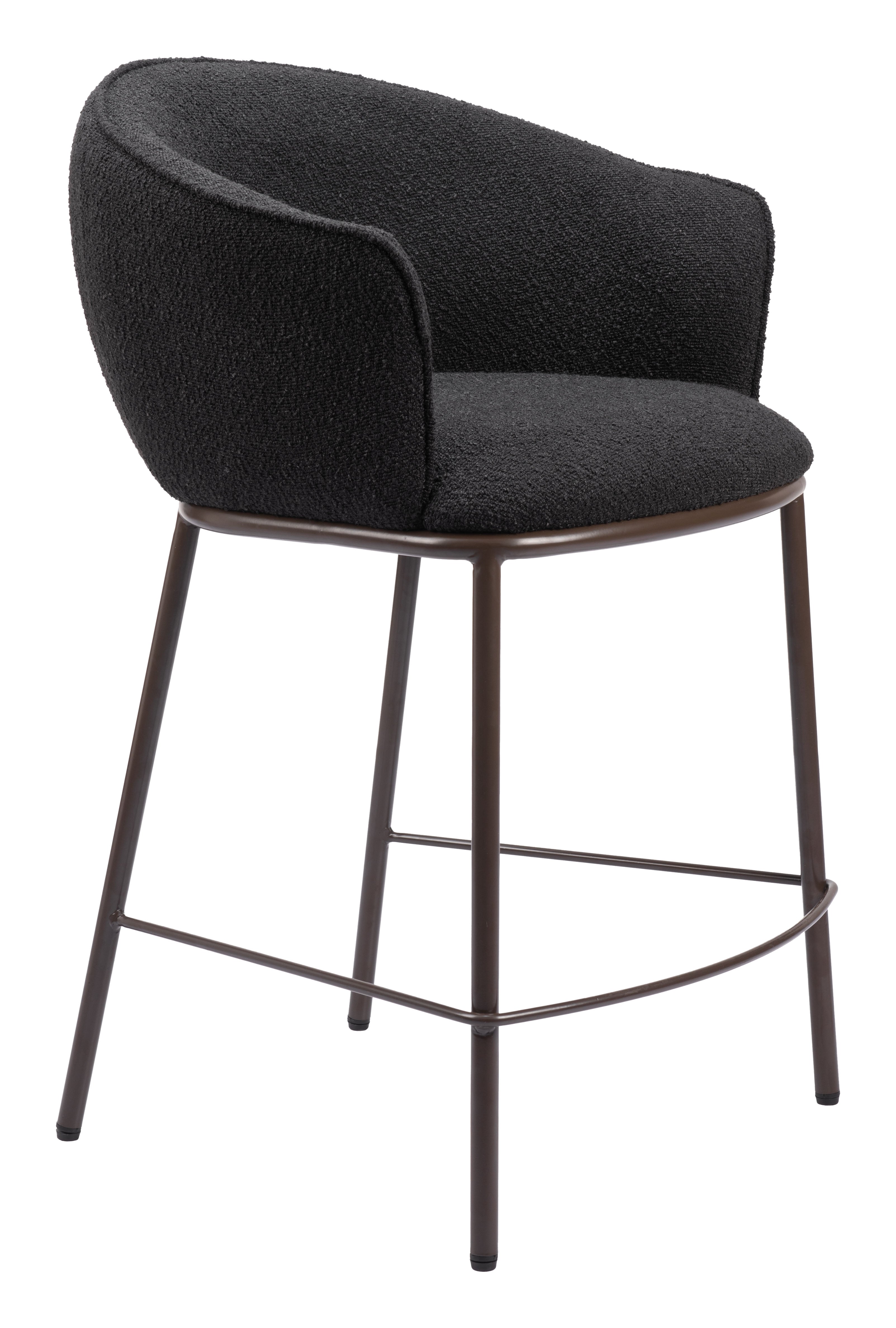 ZUO Essen Counter Stool — Black Textured Fabric, Bronze Powder Coated Steel Frame, 350 lb Capacity