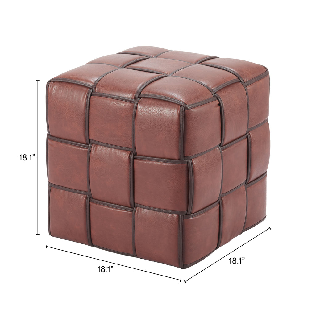 ZUO Zare Ottoman — Brown Faux Leather Cube, 330 lb Capacity, No Assembly Required