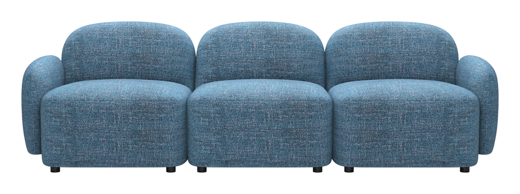 ZUO Cleo Modular Sofa — Blue Textured Fabric, 100.8" Sectional, Black Rubberwood Legs