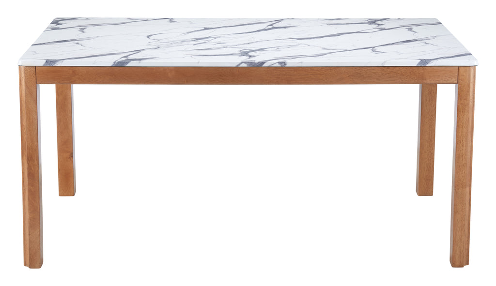 ZUO Jemy Dining Table — White Faux Marble Top, 63" Rubberwood, Seats 6